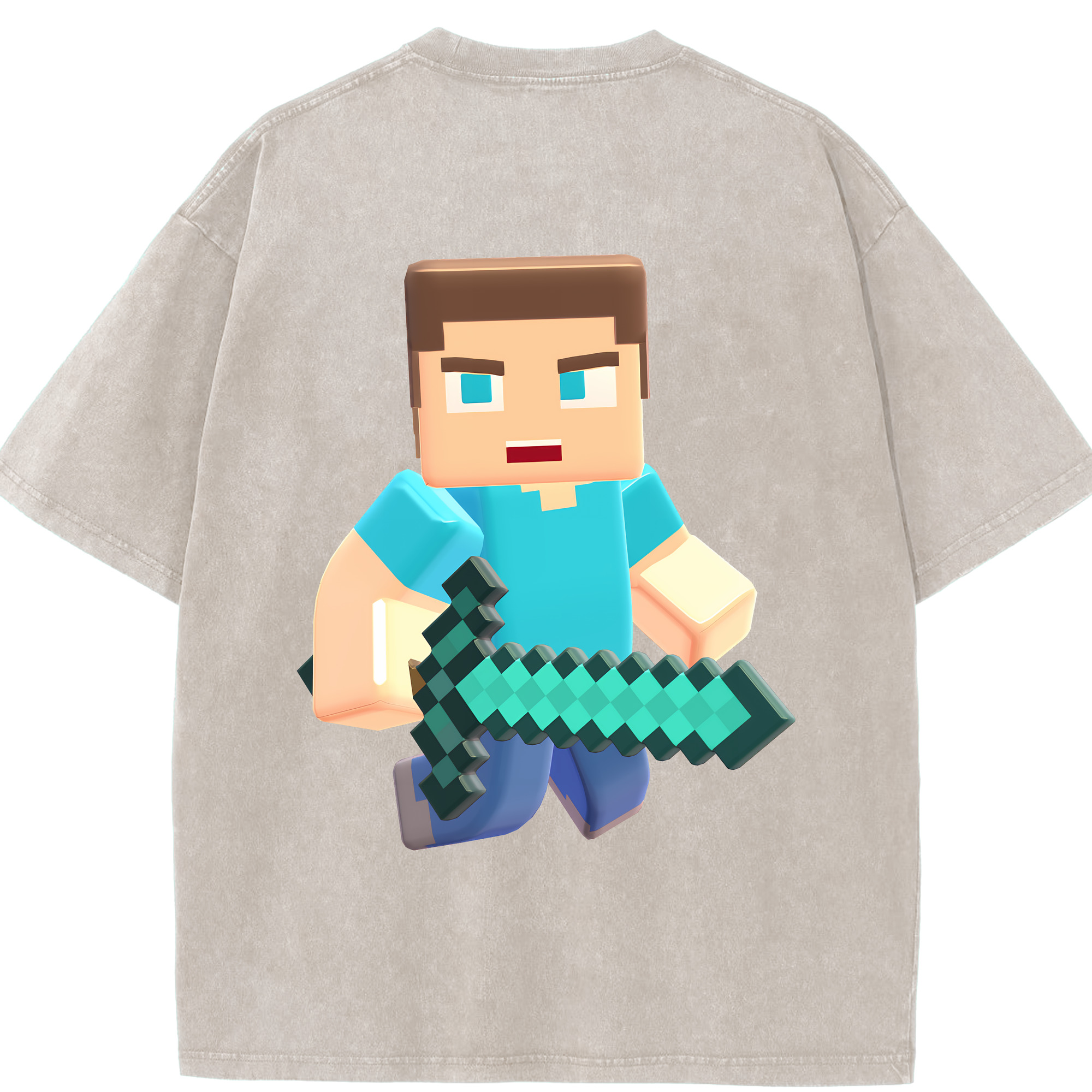 （画像用） マインクラフト ブロックの世界 Minecraft MC Block world 綿100% ヴィンテージ風 半袖Tシャツ（背面プリント）