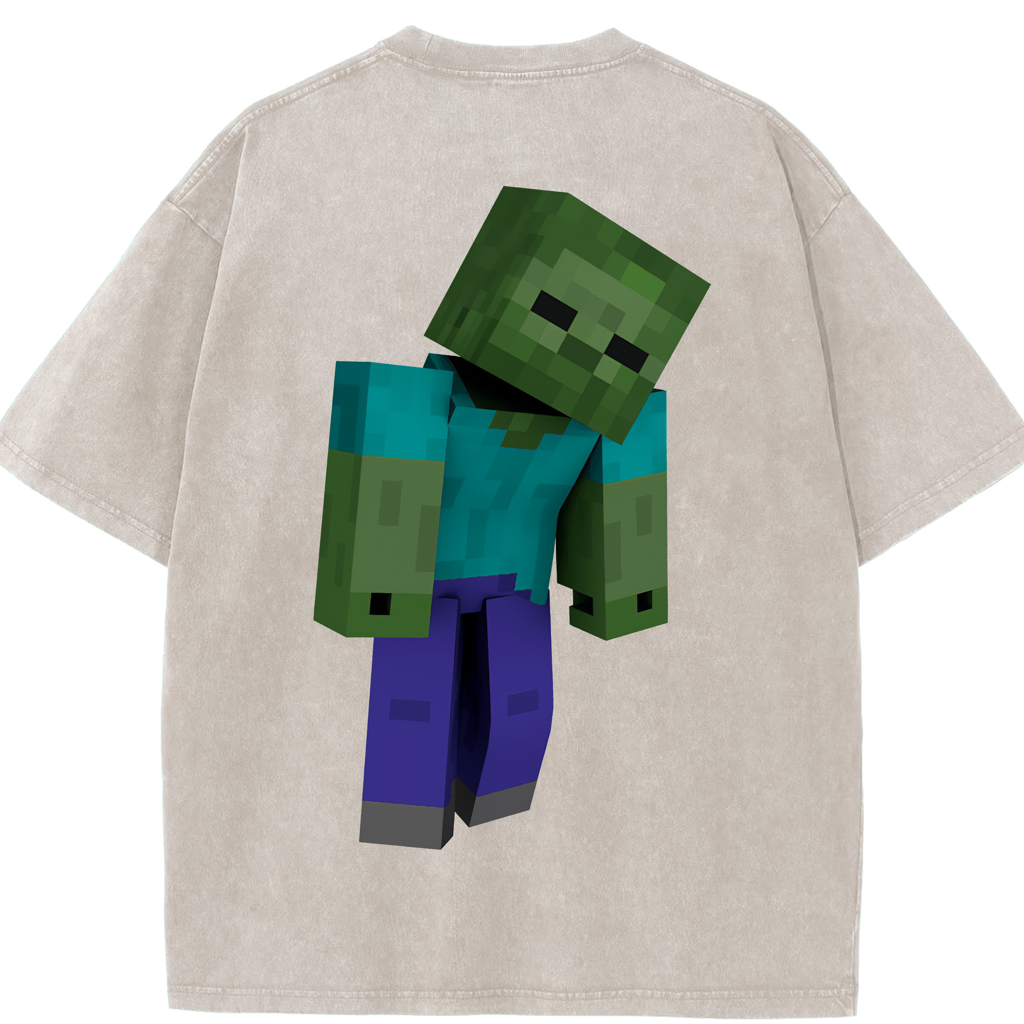 （画像用） マインクラフト ブロックの世界 Minecraft MC Block world 綿100% ヴィンテージ風 半袖Tシャツ（背面プリント）