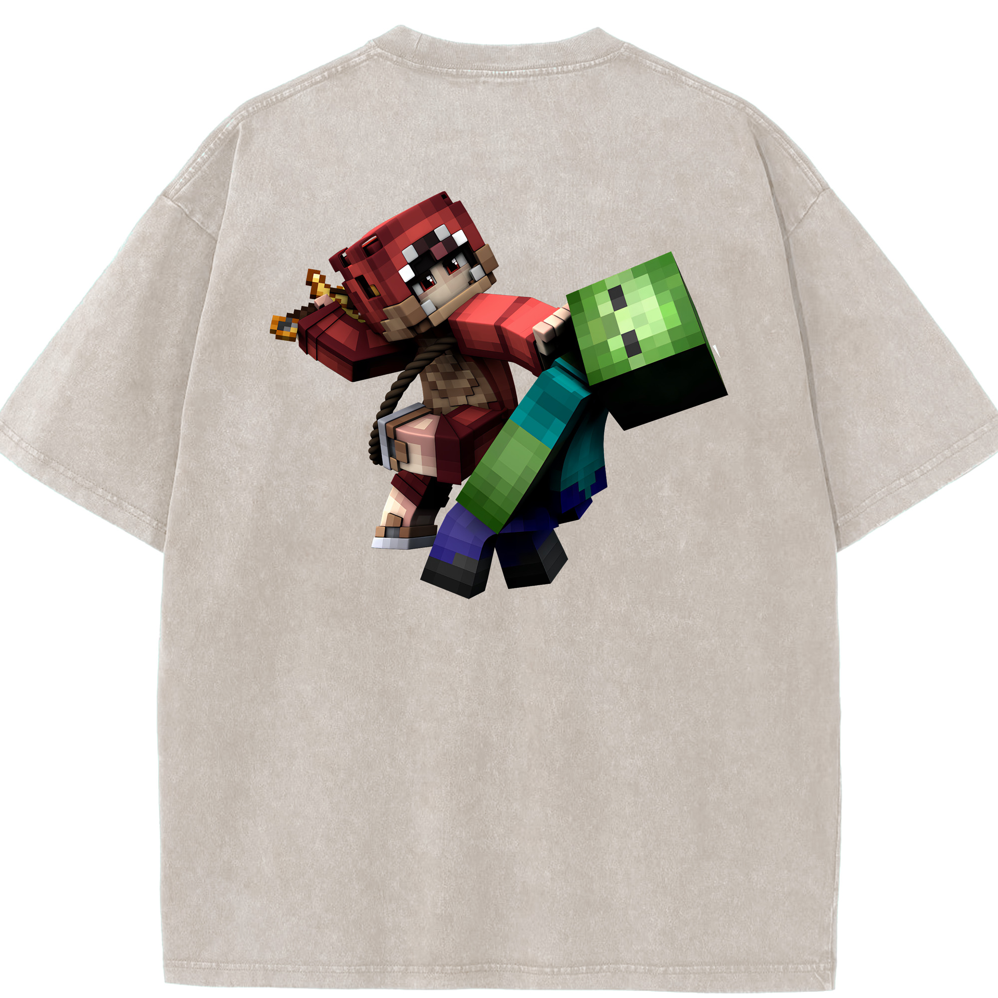 （画像用） マインクラフト ブロックの世界 Minecraft MC Block world 綿100% ヴィンテージ風 半袖Tシャツ（背面プリント）