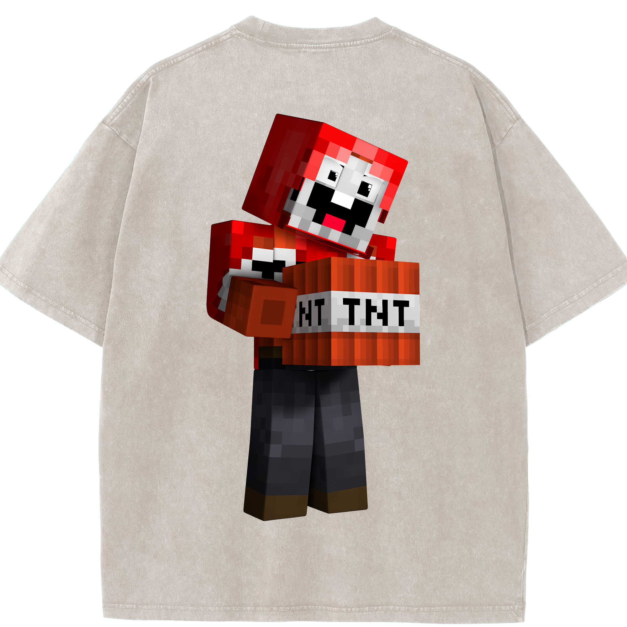 （画像用） マインクラフト ブロックの世界 Minecraft MC Block world 綿100% ヴィンテージ風 半袖Tシャツ（背面プリント）