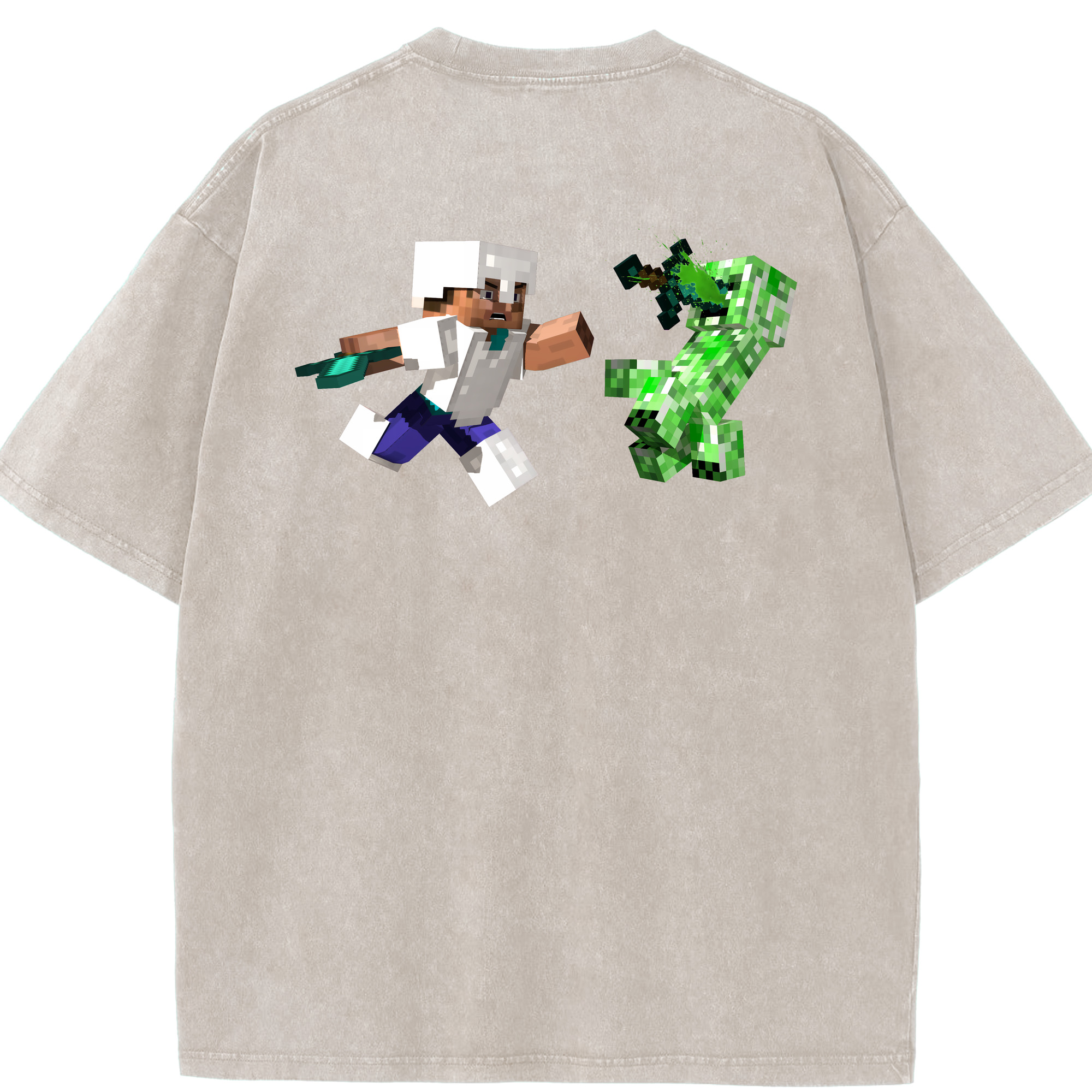 （画像用） マインクラフト ブロックの世界 Minecraft MC Block world 綿100% ヴィンテージ風 半袖Tシャツ（背面プリント）