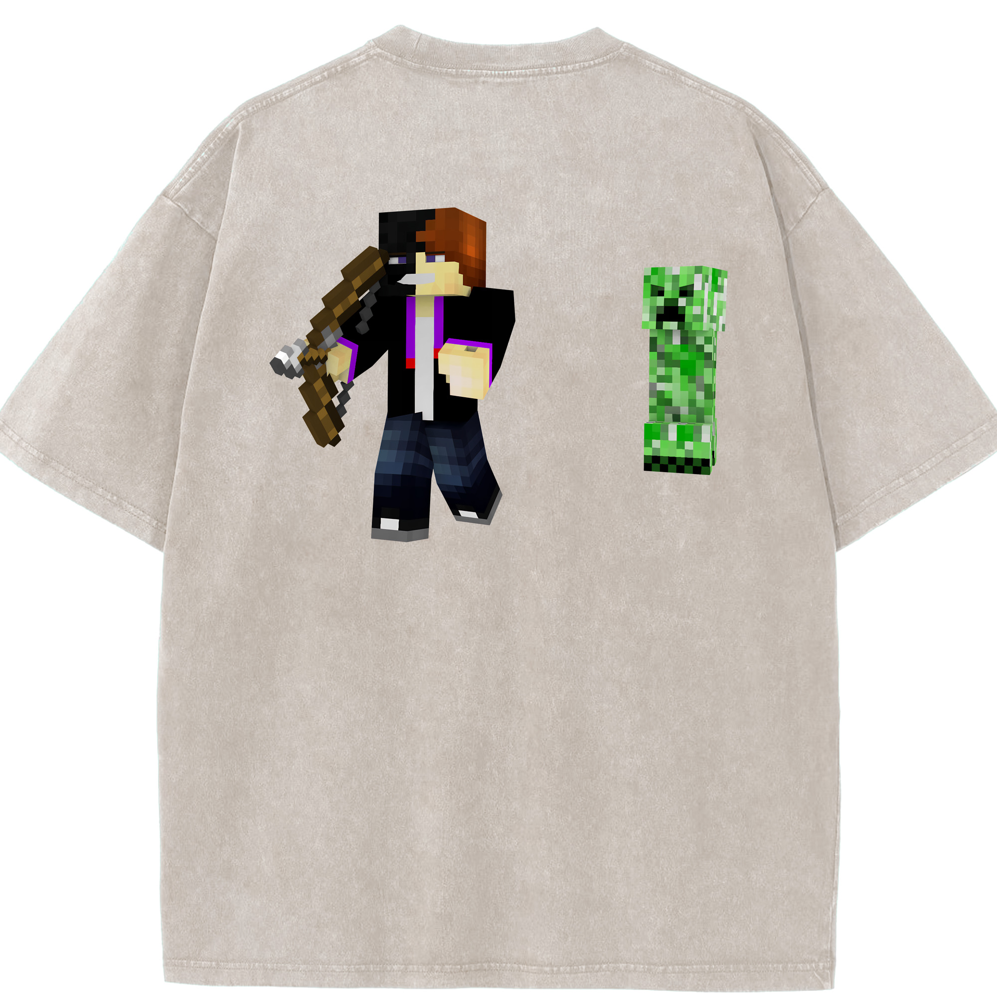 （画像用） マインクラフト ブロックの世界 Minecraft MC Block world 綿100% ヴィンテージ風 半袖Tシャツ（背面プリント）