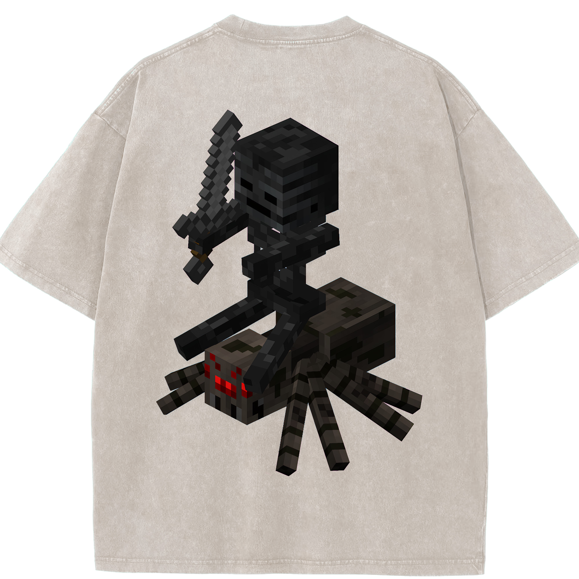 （画像用） マインクラフト ブロックの世界 Minecraft MC Block world 綿100% ヴィンテージ風 半袖Tシャツ（背面プリント）