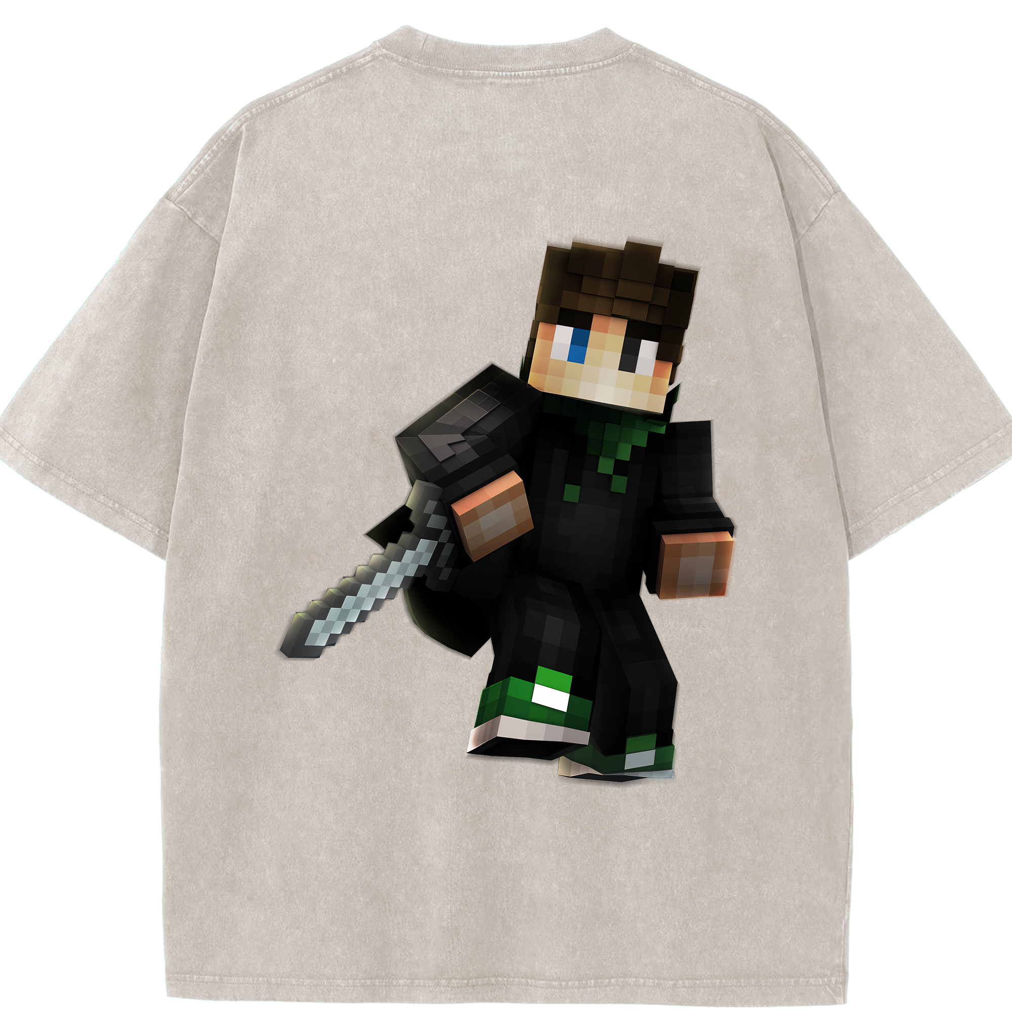 （画像用） マインクラフト ブロックの世界 Minecraft MC Block world 綿100% ヴィンテージ風 半袖Tシャツ（背面プリント）
