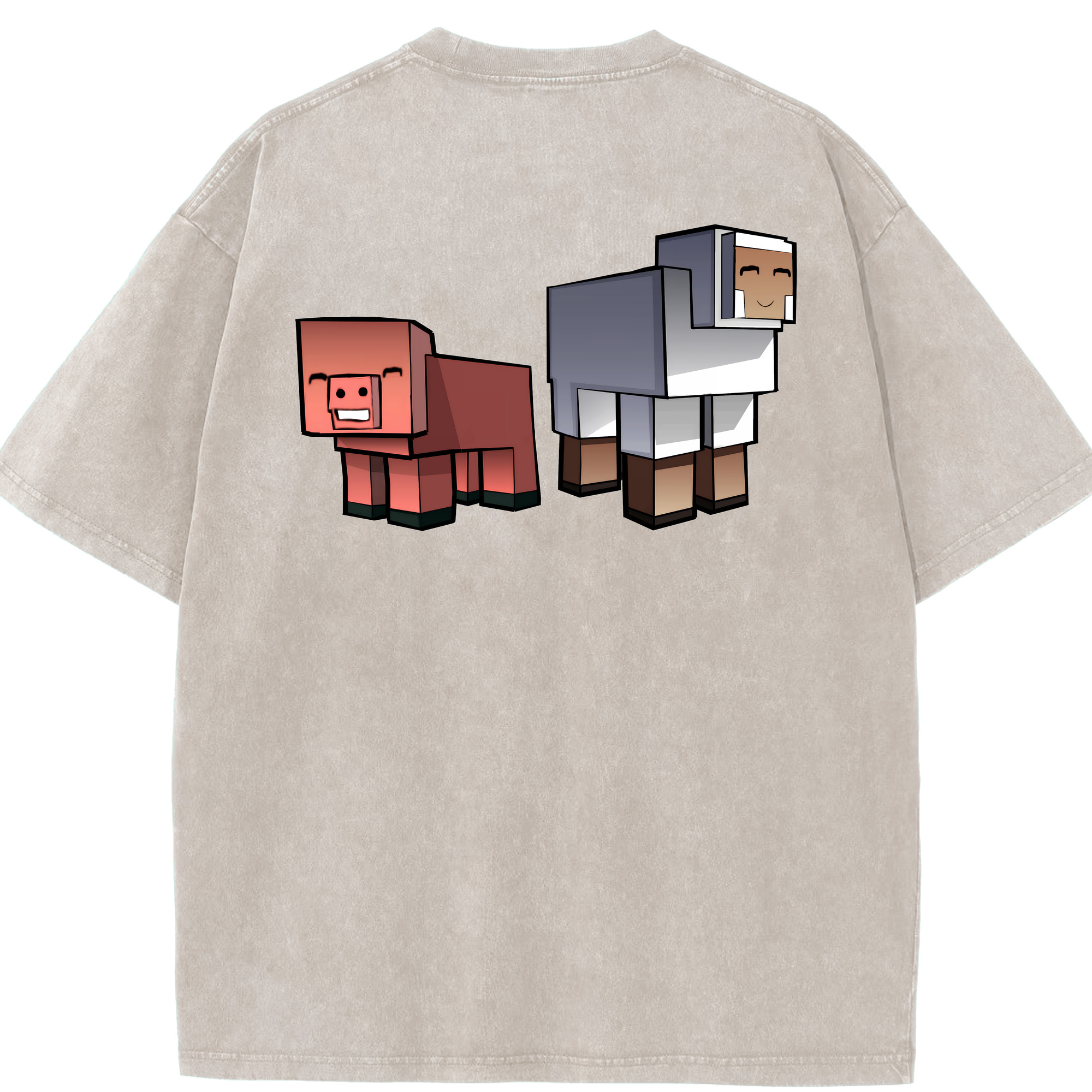 （画像用） マインクラフト ブロックの世界 Minecraft MC Block world 綿100% ヴィンテージ風 半袖Tシャツ（背面プリント）
