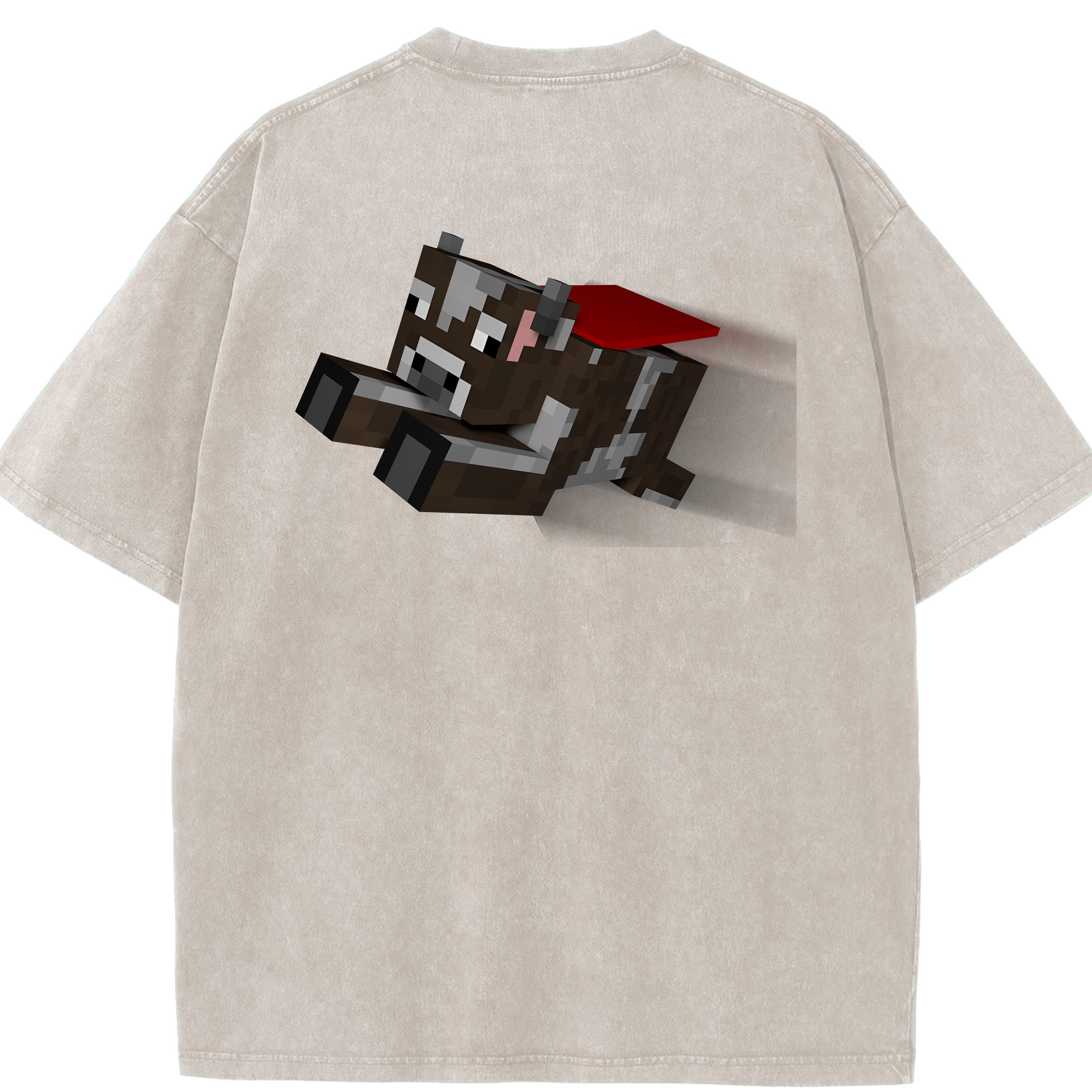 （画像用） マインクラフト ブロックの世界 Minecraft MC Block world 綿100% ヴィンテージ風 半袖Tシャツ（背面プリント）