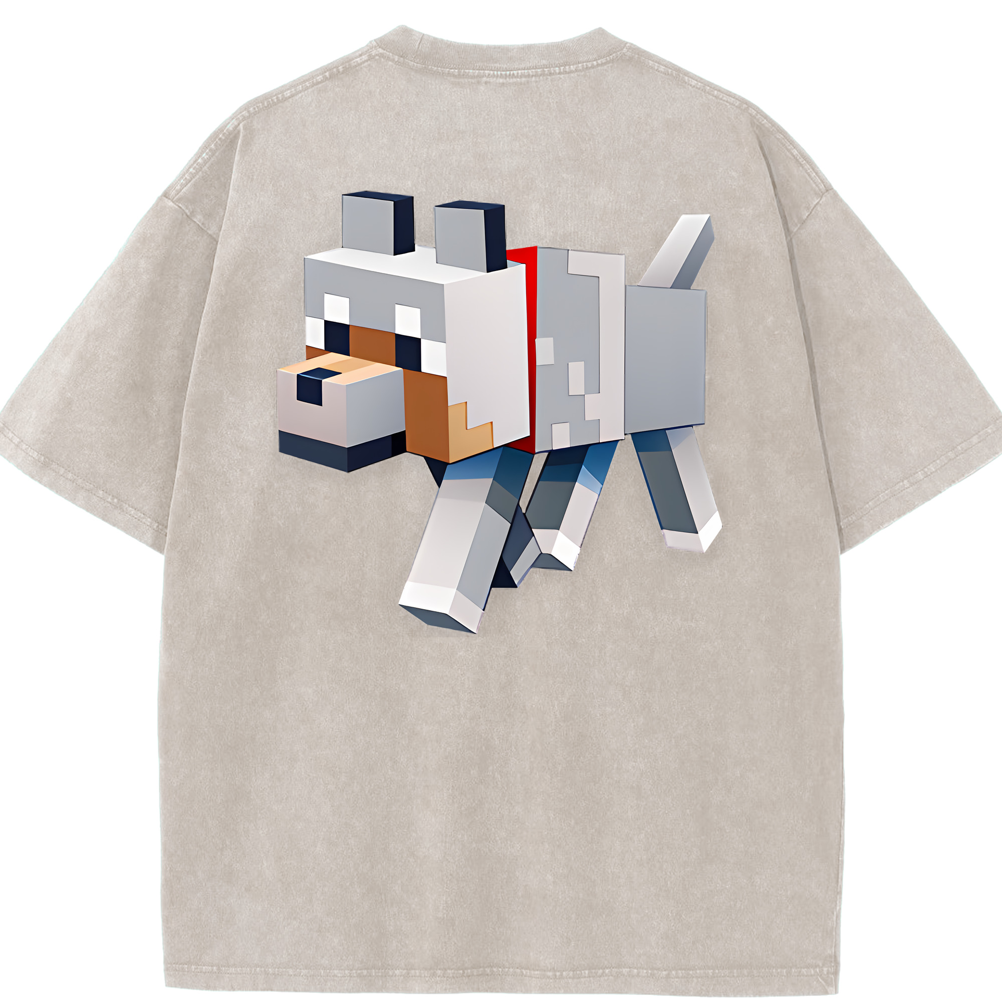 （画像用） マインクラフト ブロックの世界 Minecraft MC Block world 綿100% ヴィンテージ風 半袖Tシャツ（背面プリント）