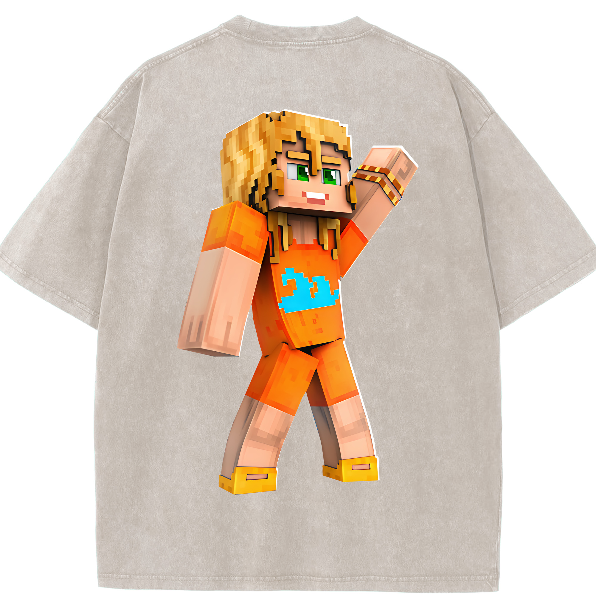 （画像用） マインクラフト ブロックの世界 Minecraft MC Block world 綿100% ヴィンテージ風 半袖Tシャツ（背面プリント）