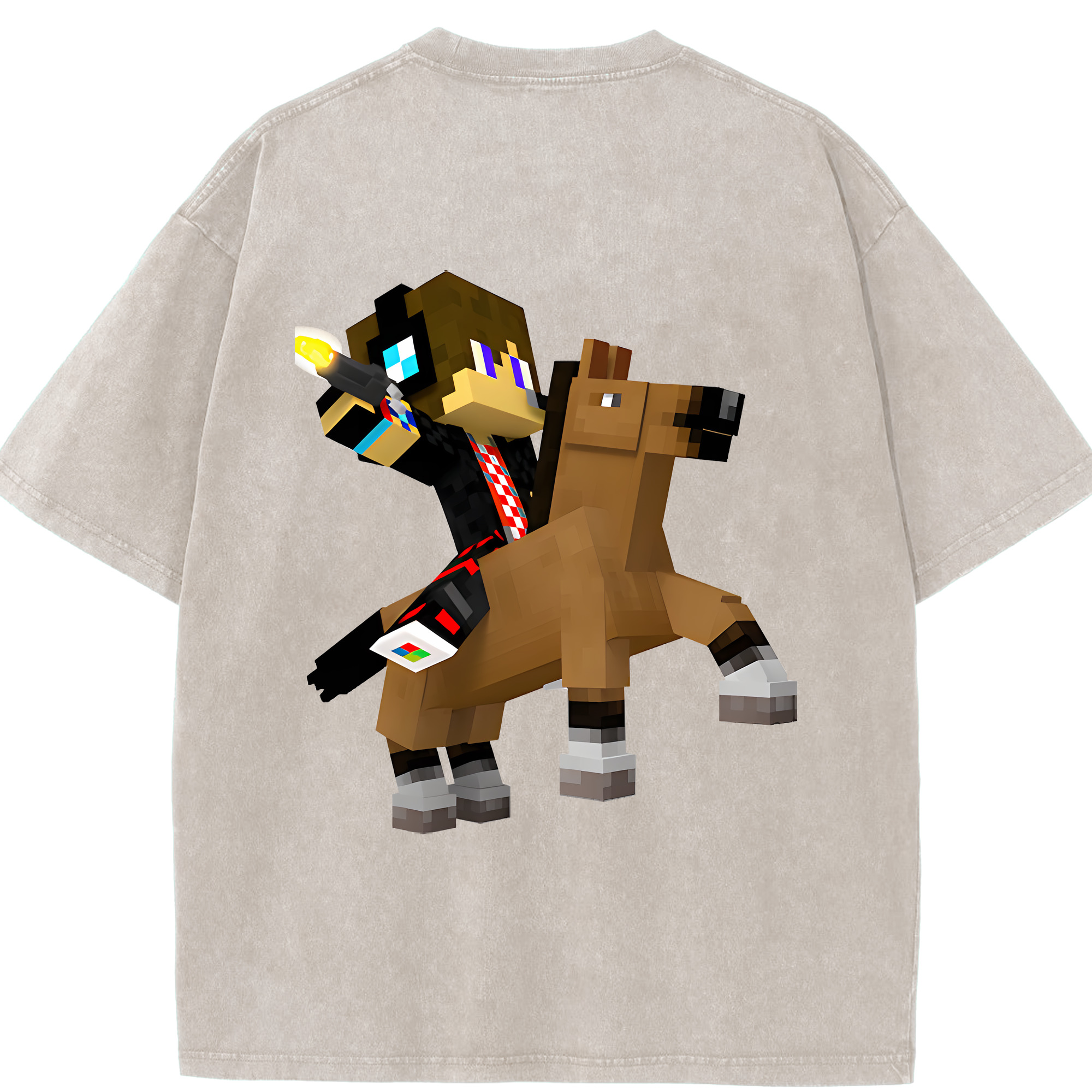 （画像用） マインクラフト ブロックの世界 Minecraft MC Block world 綿100% ヴィンテージ風 半袖Tシャツ（背面プリント）