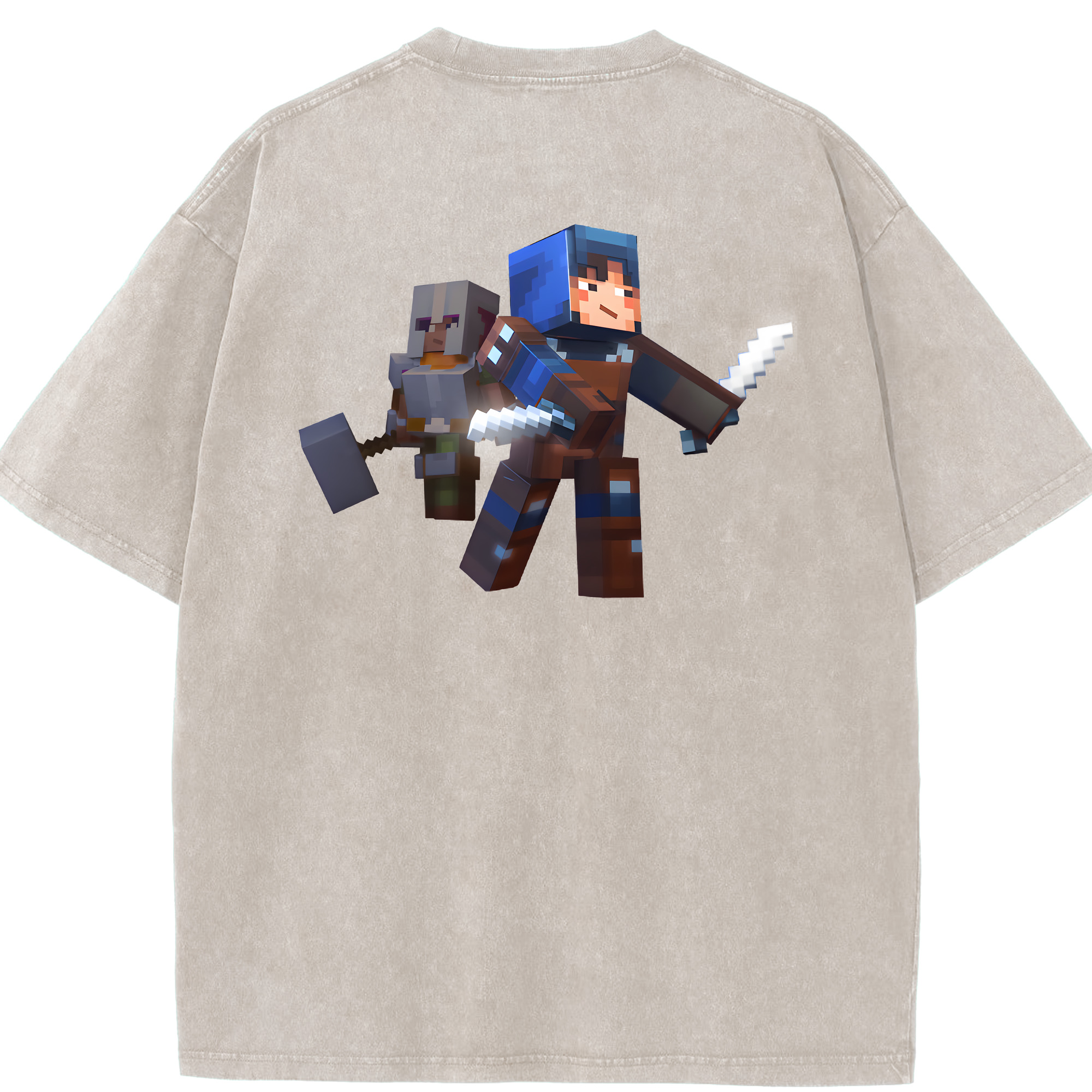 （画像用） マインクラフト ブロックの世界 Minecraft MC Block world 綿100% ヴィンテージ風 半袖Tシャツ（背面プリント）