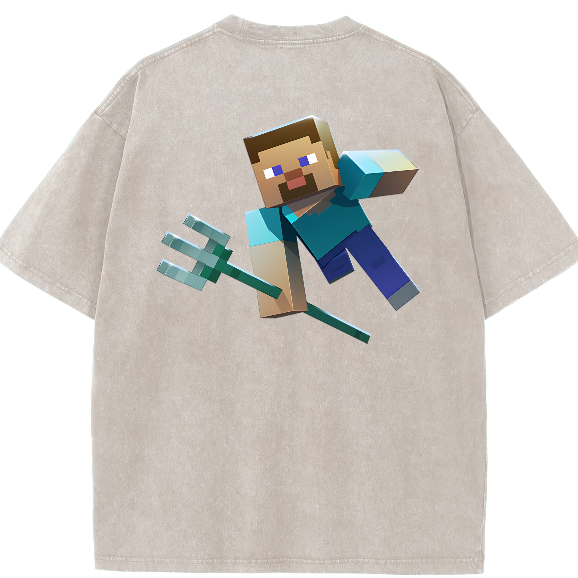 （画像用） マインクラフト ブロックの世界 Minecraft MC Block world 綿100% ヴィンテージ風 半袖Tシャツ（背面プリント）