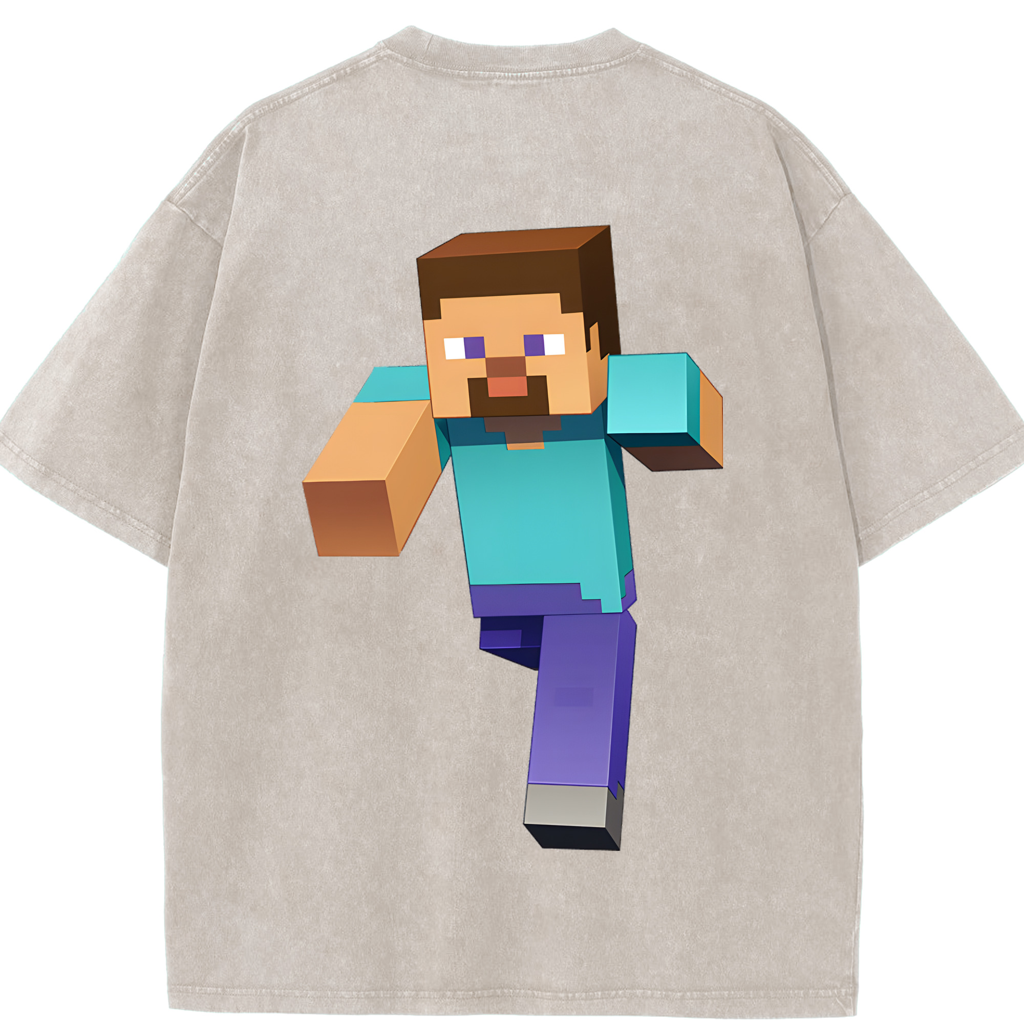 （画像用） マインクラフト ブロックの世界 Minecraft MC Block world 綿100% ヴィンテージ風 半袖Tシャツ（背面プリント）