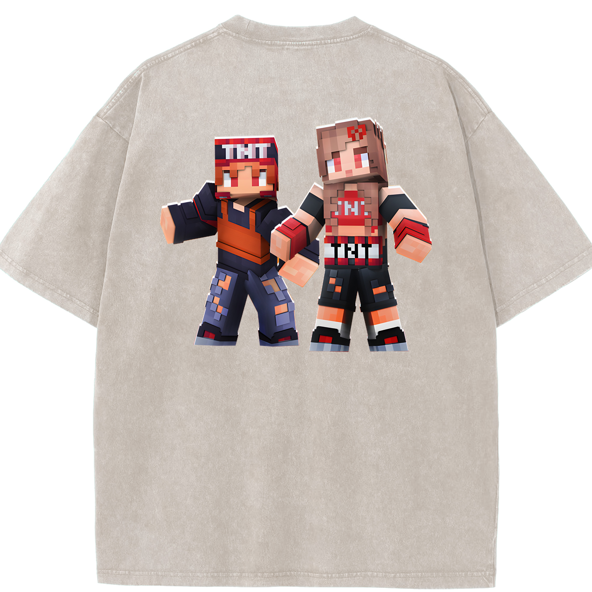 （画像用） マインクラフト ブロックの世界 Minecraft MC Block world 綿100% ヴィンテージ風 半袖Tシャツ（背面プリント）