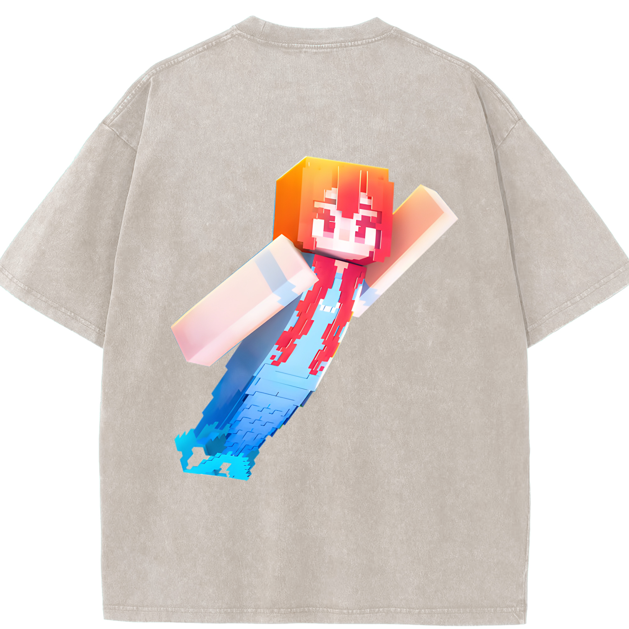 （画像用） マインクラフト ブロックの世界 Minecraft MC Block world 綿100% ヴィンテージ風 半袖Tシャツ（背面プリント）