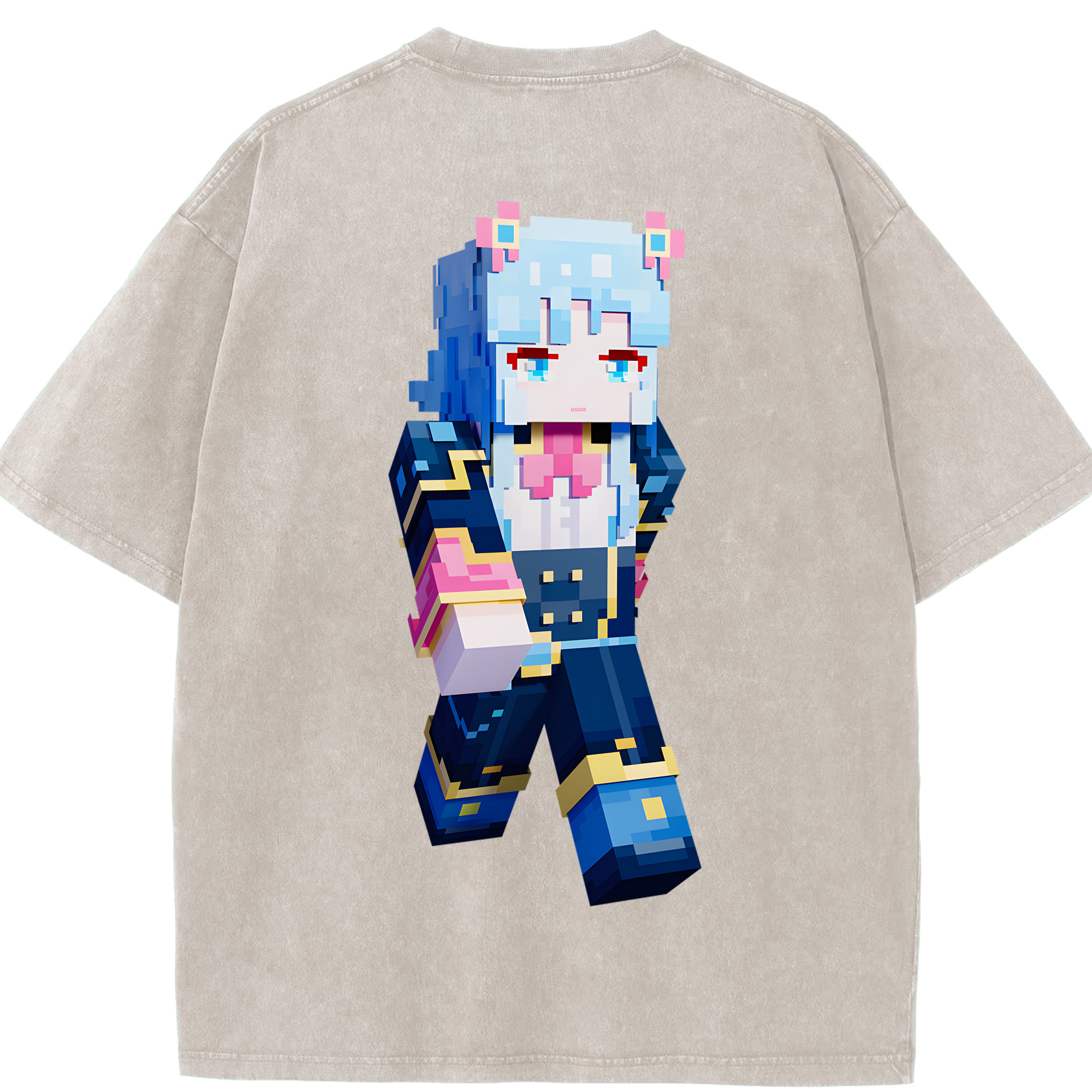 （画像用） マインクラフト ブロックの世界 Minecraft MC Block world 綿100% ヴィンテージ風 半袖Tシャツ（背面プリント）