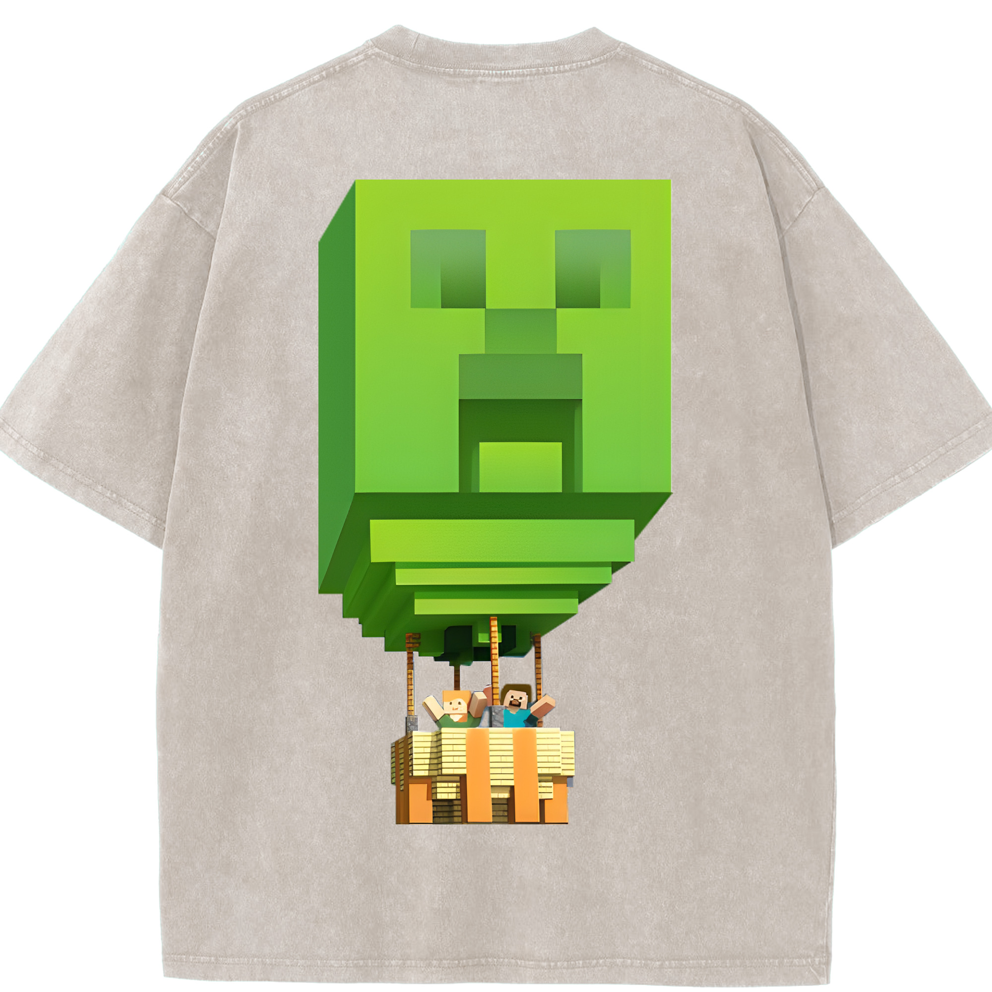 （画像用） マインクラフト ブロックの世界 Minecraft MC Block world 綿100% ヴィンテージ風 半袖Tシャツ（背面プリント）