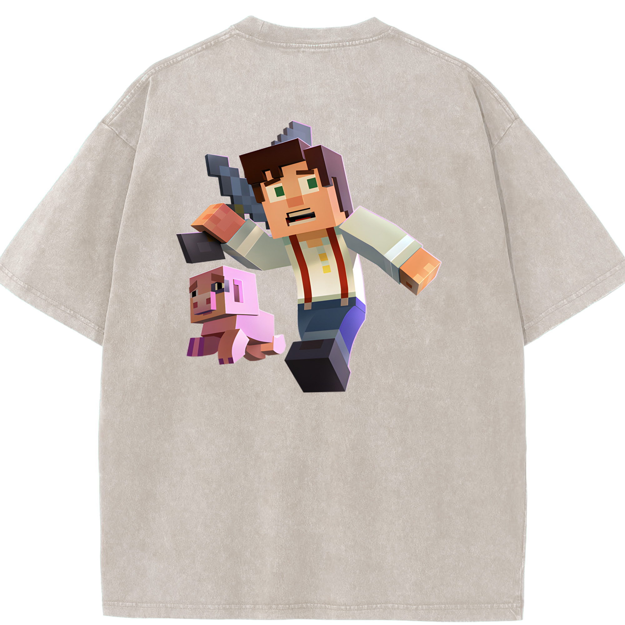 （画像用） マインクラフト ブロックの世界 Minecraft MC Block world 綿100% ヴィンテージ風 半袖Tシャツ（背面プリント）