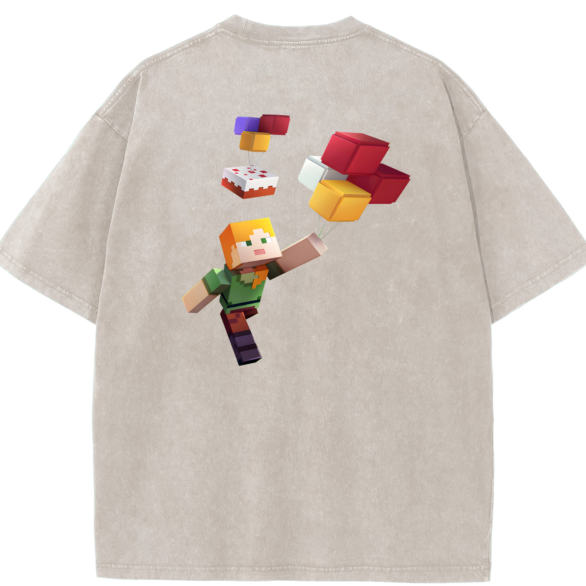 （画像用） マインクラフト ブロックの世界 Minecraft MC Block world 綿100% ヴィンテージ風 半袖Tシャツ（背面プリント）