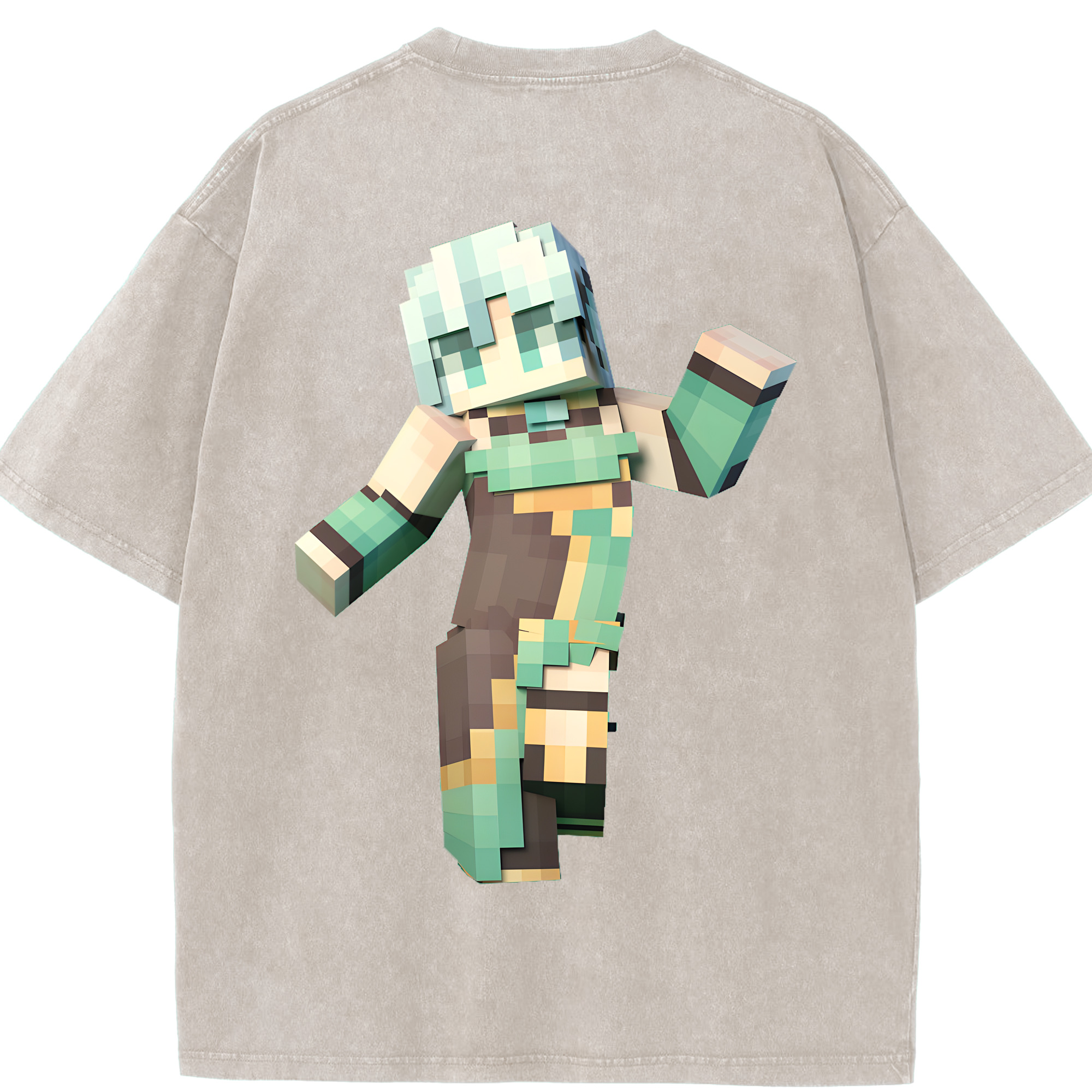 （画像用） マインクラフト ブロックの世界 Minecraft MC Block world 綿100% ヴィンテージ風 半袖Tシャツ（背面プリント）