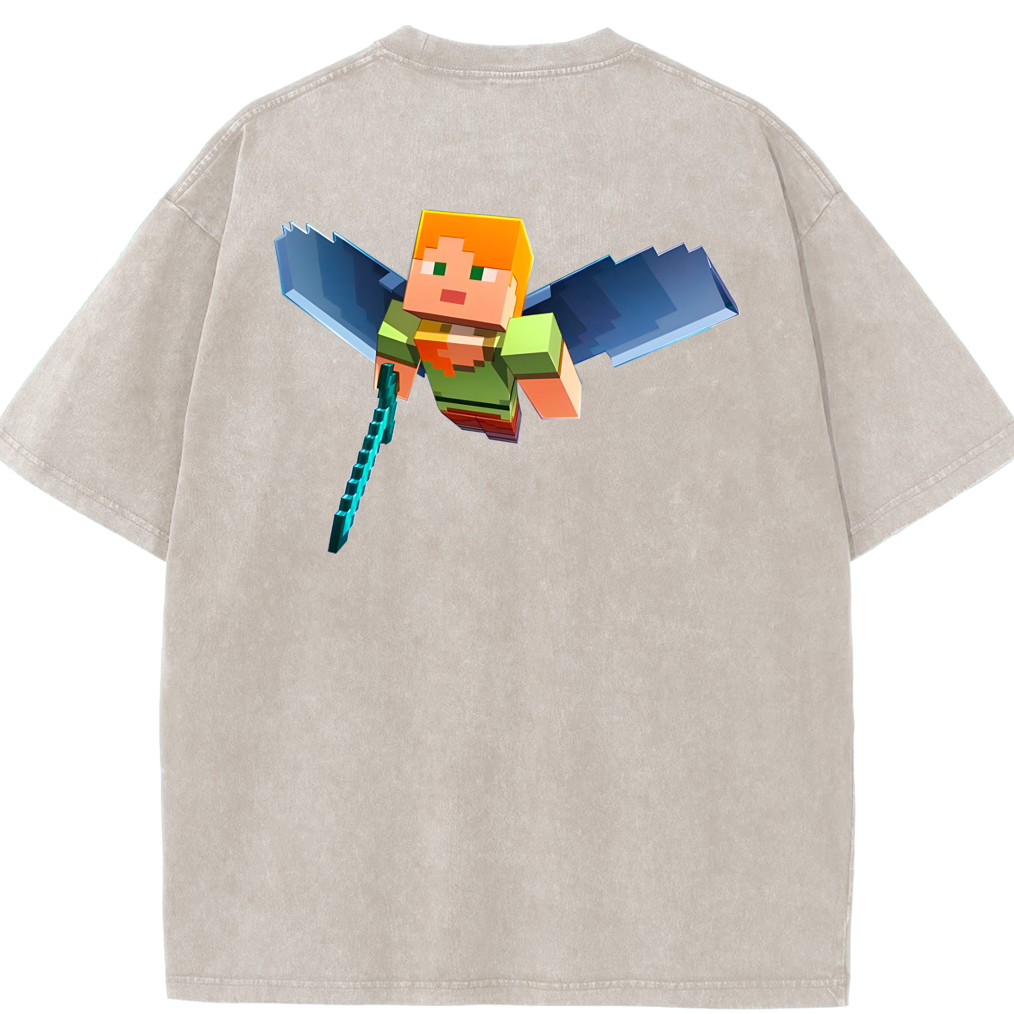 （画像用） マインクラフト ブロックの世界 Minecraft MC Block world 綿100% ヴィンテージ風 半袖Tシャツ（背面プリント）
