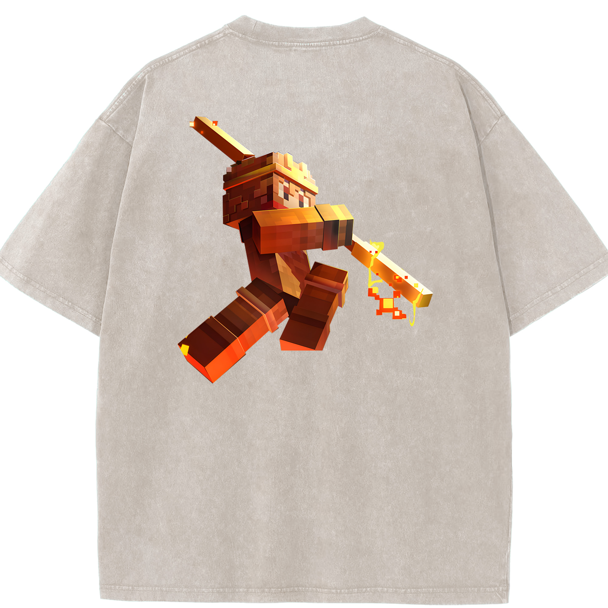 （画像用） マインクラフト ブロックの世界 Minecraft MC Block world 綿100% ヴィンテージ風 半袖Tシャツ（背面プリント）