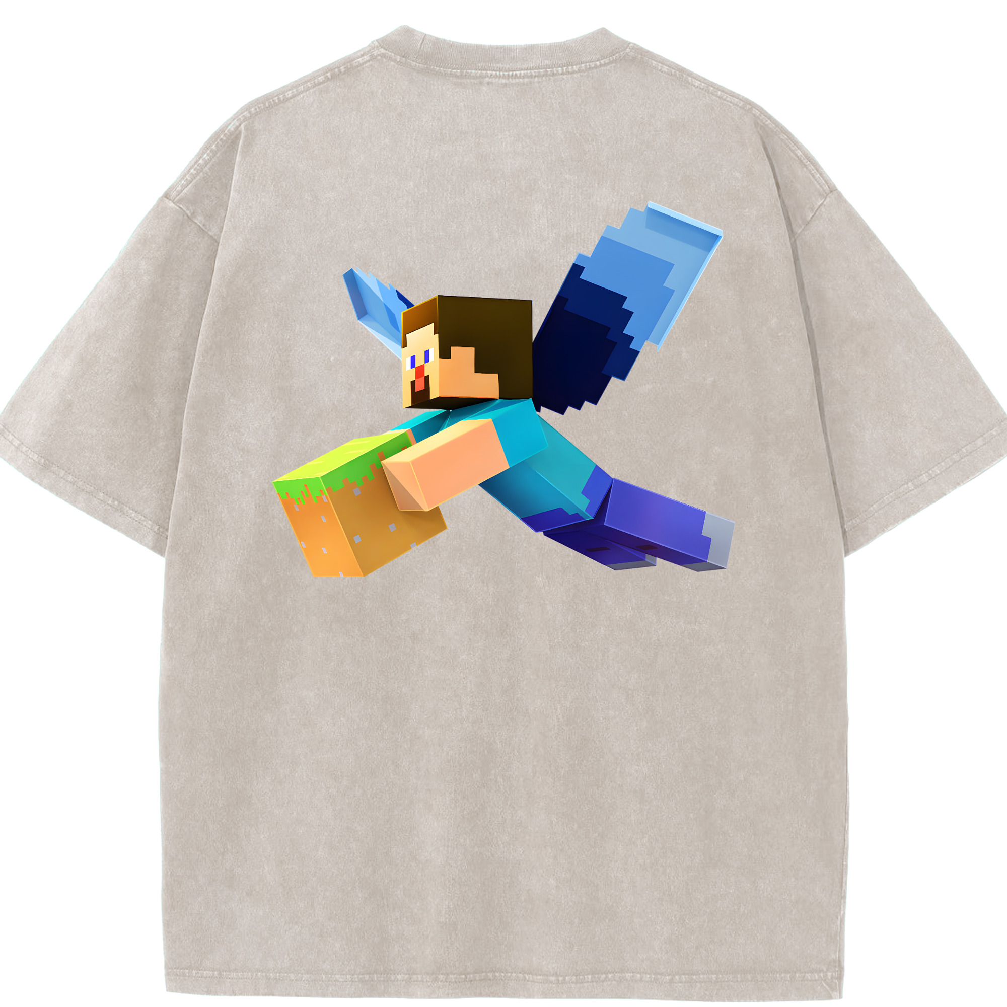 （画像用） マインクラフト ブロックの世界 Minecraft MC Block world 綿100% ヴィンテージ風 半袖Tシャツ（背面プリント）