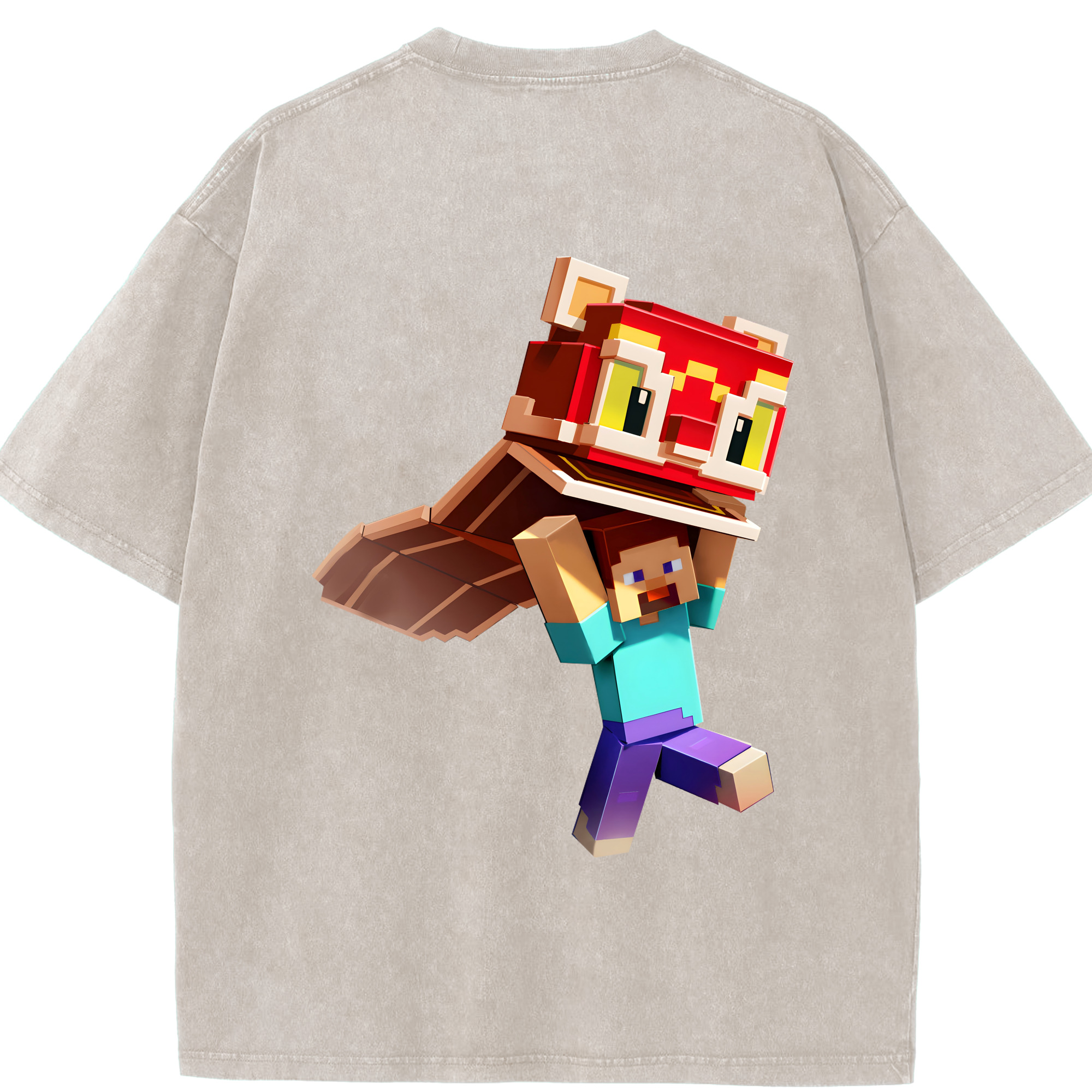 （画像用） マインクラフト ブロックの世界 Minecraft MC Block world 綿100% ヴィンテージ風 半袖Tシャツ（背面プリント）