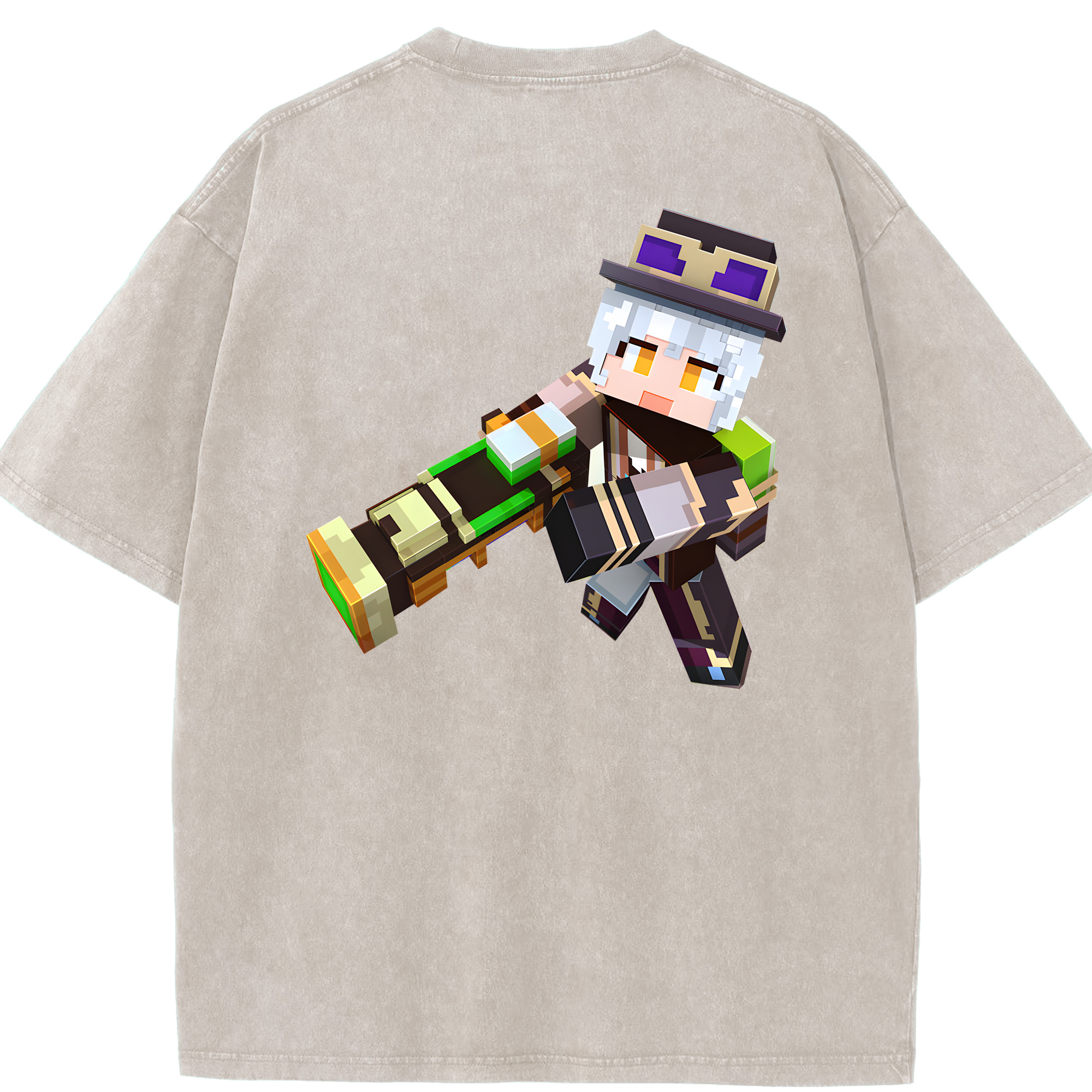 （画像用） マインクラフト ブロックの世界 Minecraft MC Block world 綿100% ヴィンテージ風 半袖Tシャツ（背面プリント）