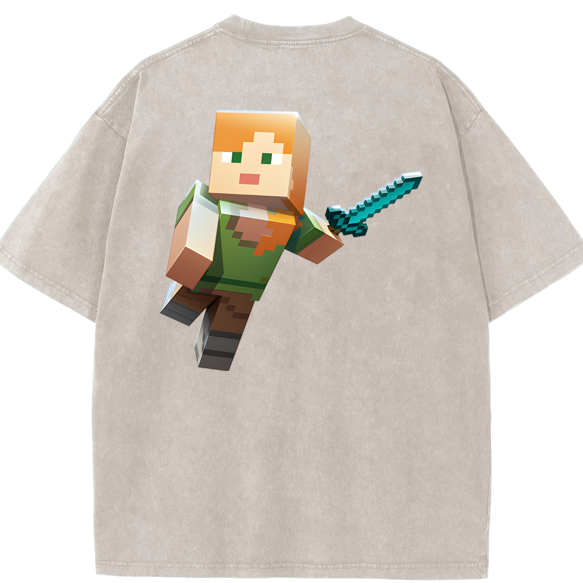 （画像用） マインクラフト ブロックの世界 Minecraft MC Block world 綿100% ヴィンテージ風 半袖Tシャツ（背面プリント）