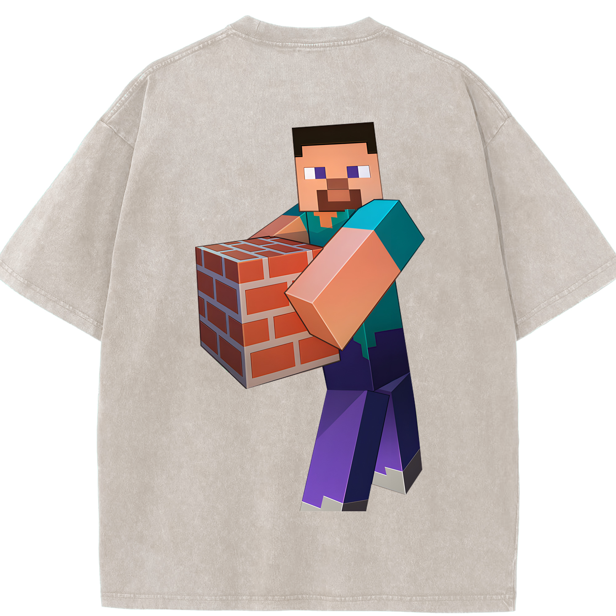 （画像用） マインクラフト ブロックの世界 Minecraft MC Block world 綿100% ヴィンテージ風 半袖Tシャツ（背面プリント）