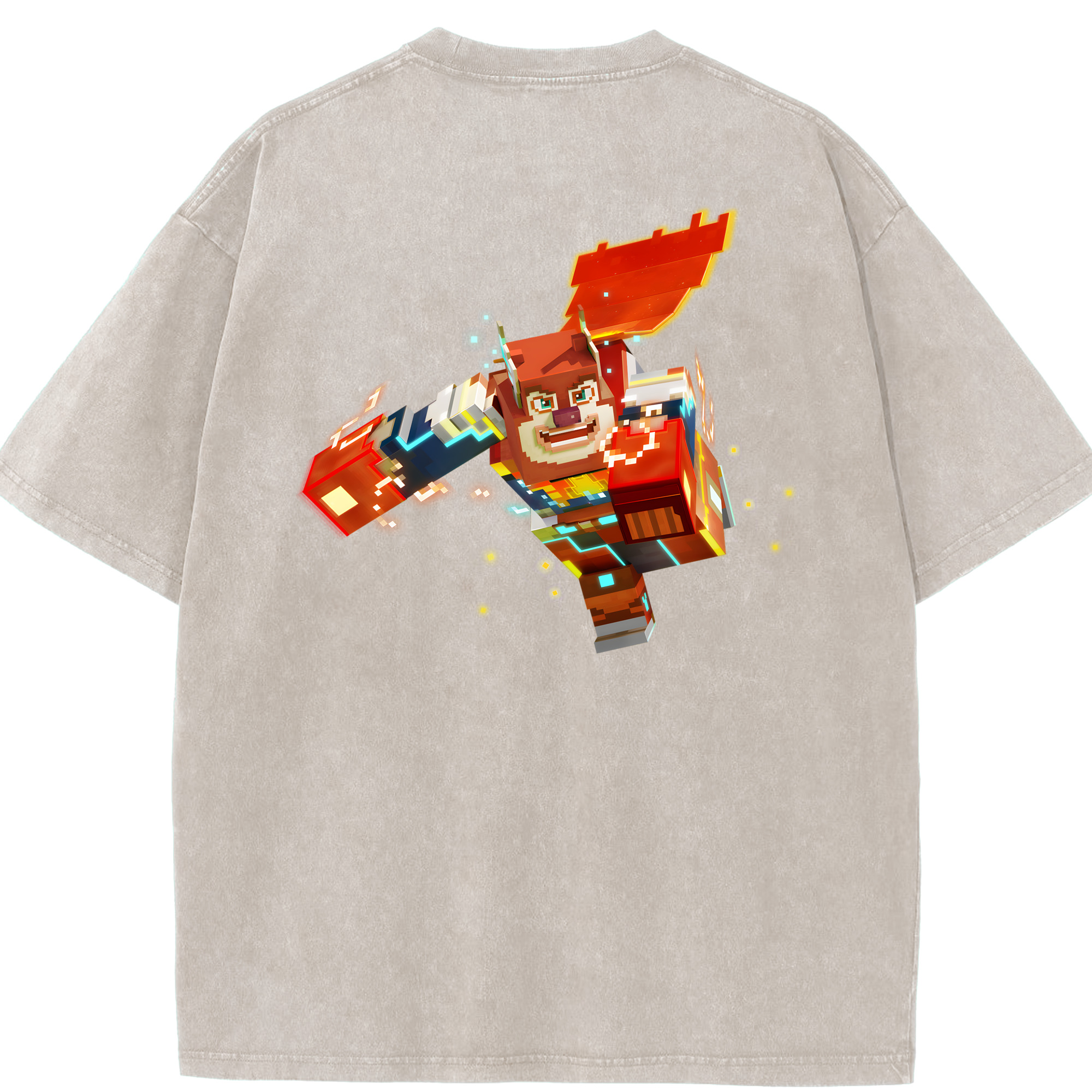 （画像用） マインクラフト ブロックの世界 Minecraft MC Block world 綿100% ヴィンテージ風 半袖Tシャツ（背面プリント）