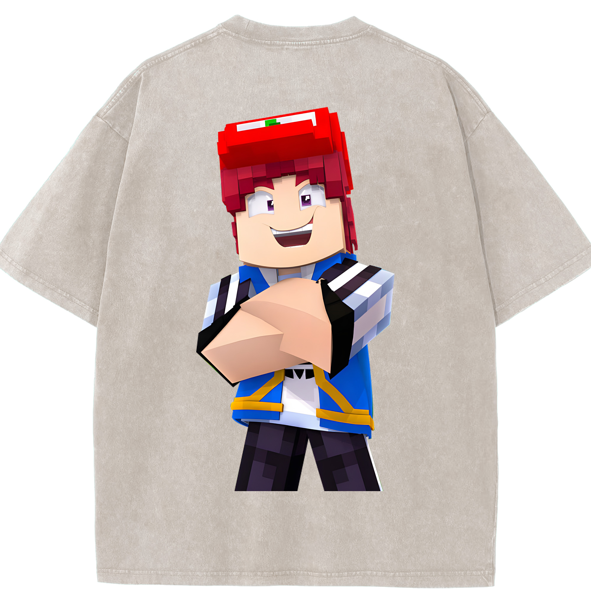 （画像用） マインクラフト ブロックの世界 Minecraft MC Block world 綿100% ヴィンテージ風 半袖Tシャツ（背面プリント）