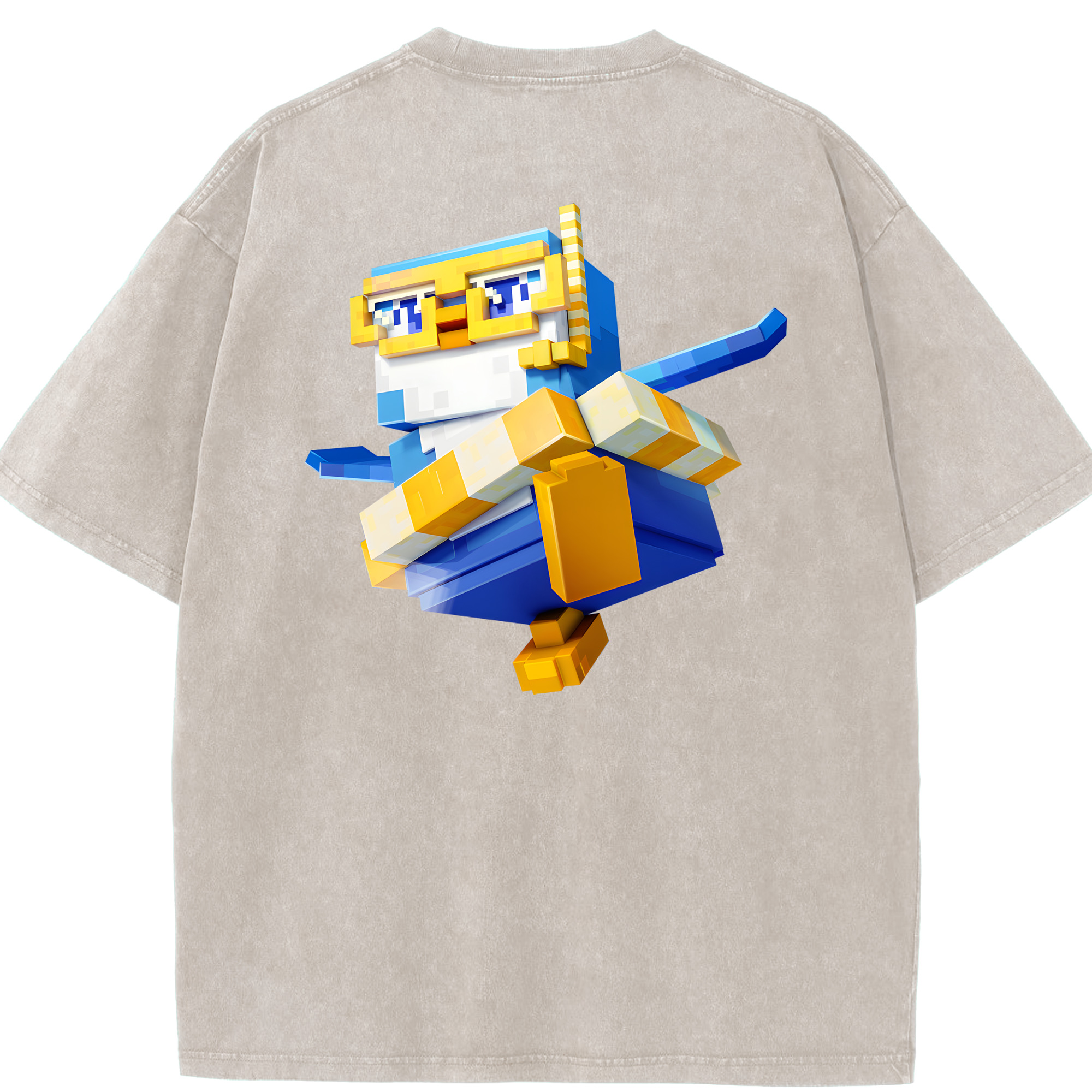 （画像用） マインクラフト ブロックの世界 Minecraft MC Block world 綿100% ヴィンテージ風 半袖Tシャツ（背面プリント）