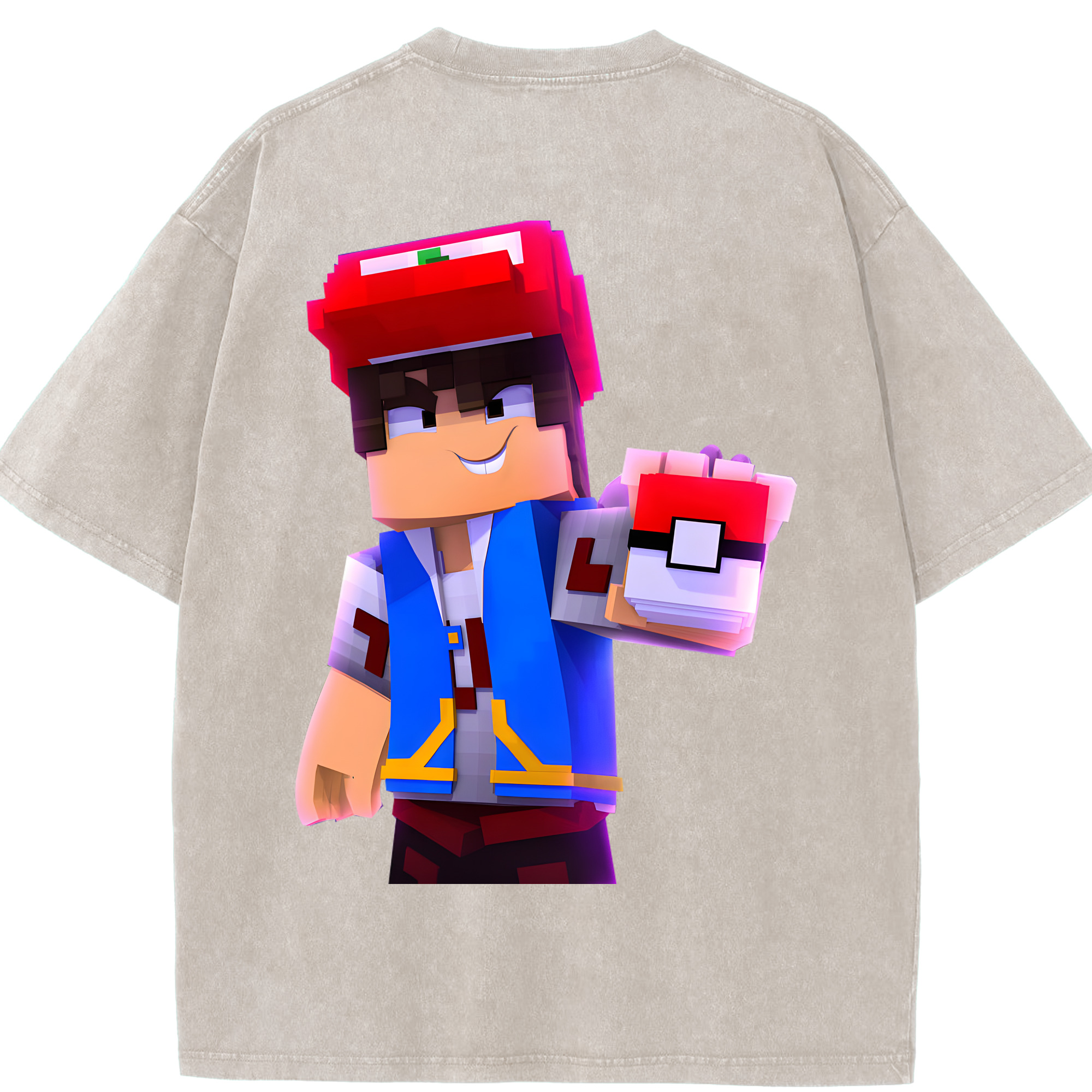 （画像用） マインクラフト ブロックの世界 Minecraft MC Block world 綿100% ヴィンテージ風 半袖Tシャツ（背面プリント）