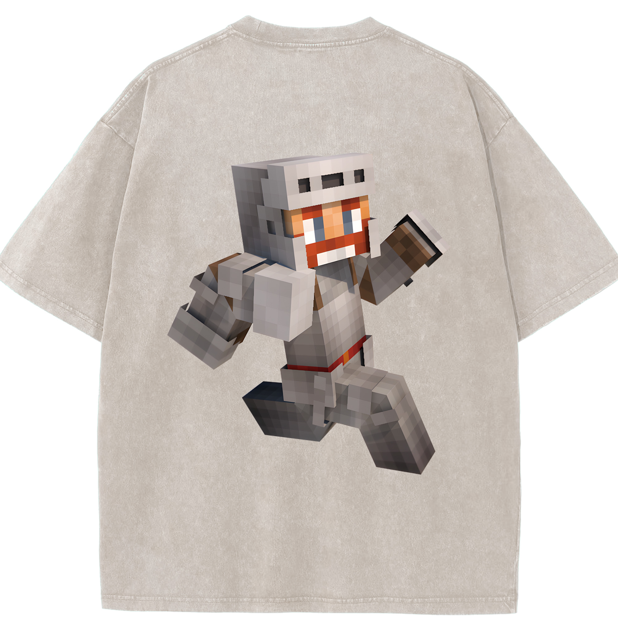 （画像用） マインクラフト ブロックの世界 Minecraft MC Block world 綿100% ヴィンテージ風 半袖Tシャツ（背面プリント）