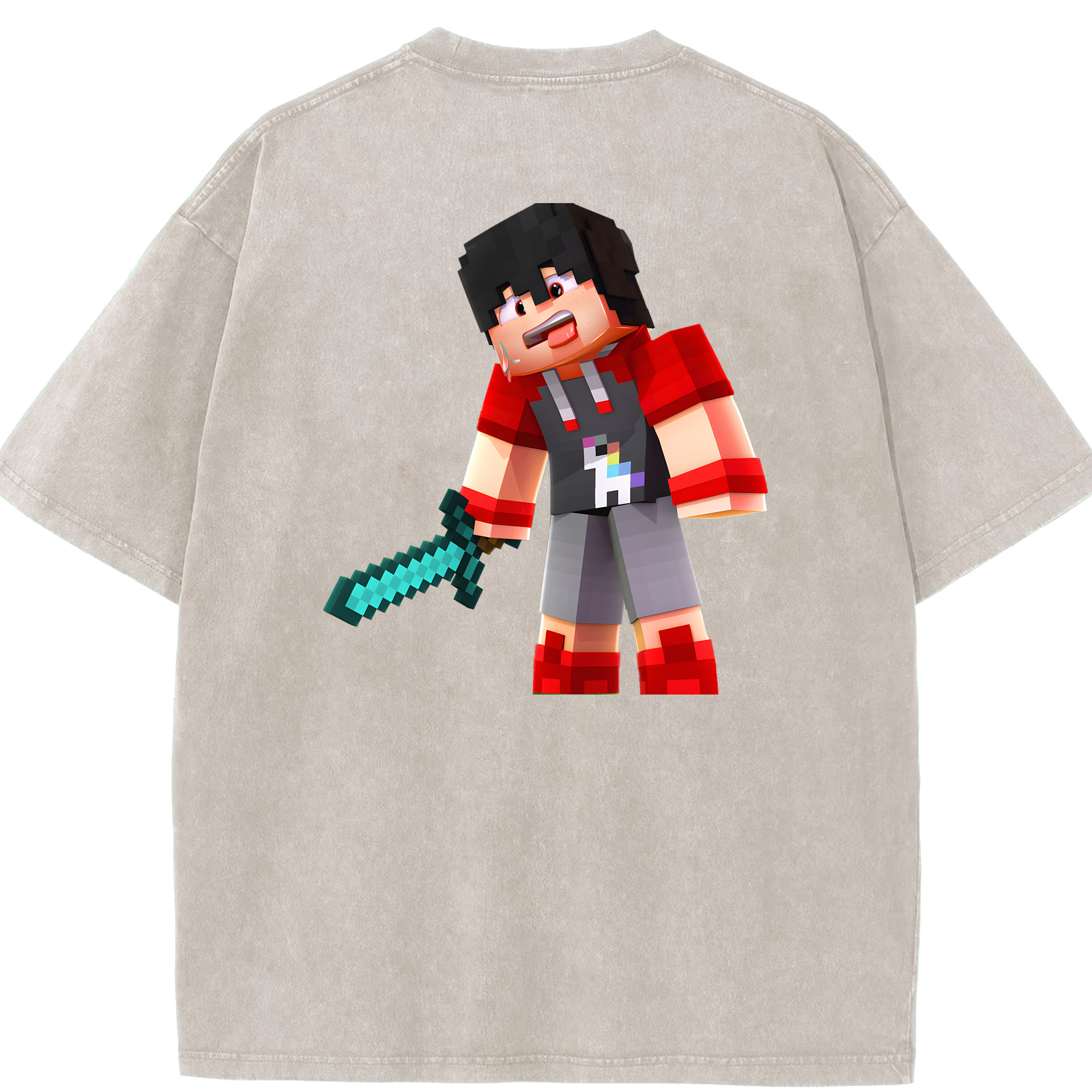（画像用） マインクラフト ブロックの世界 Minecraft MC Block world 綿100% ヴィンテージ風 半袖Tシャツ（背面プリント）