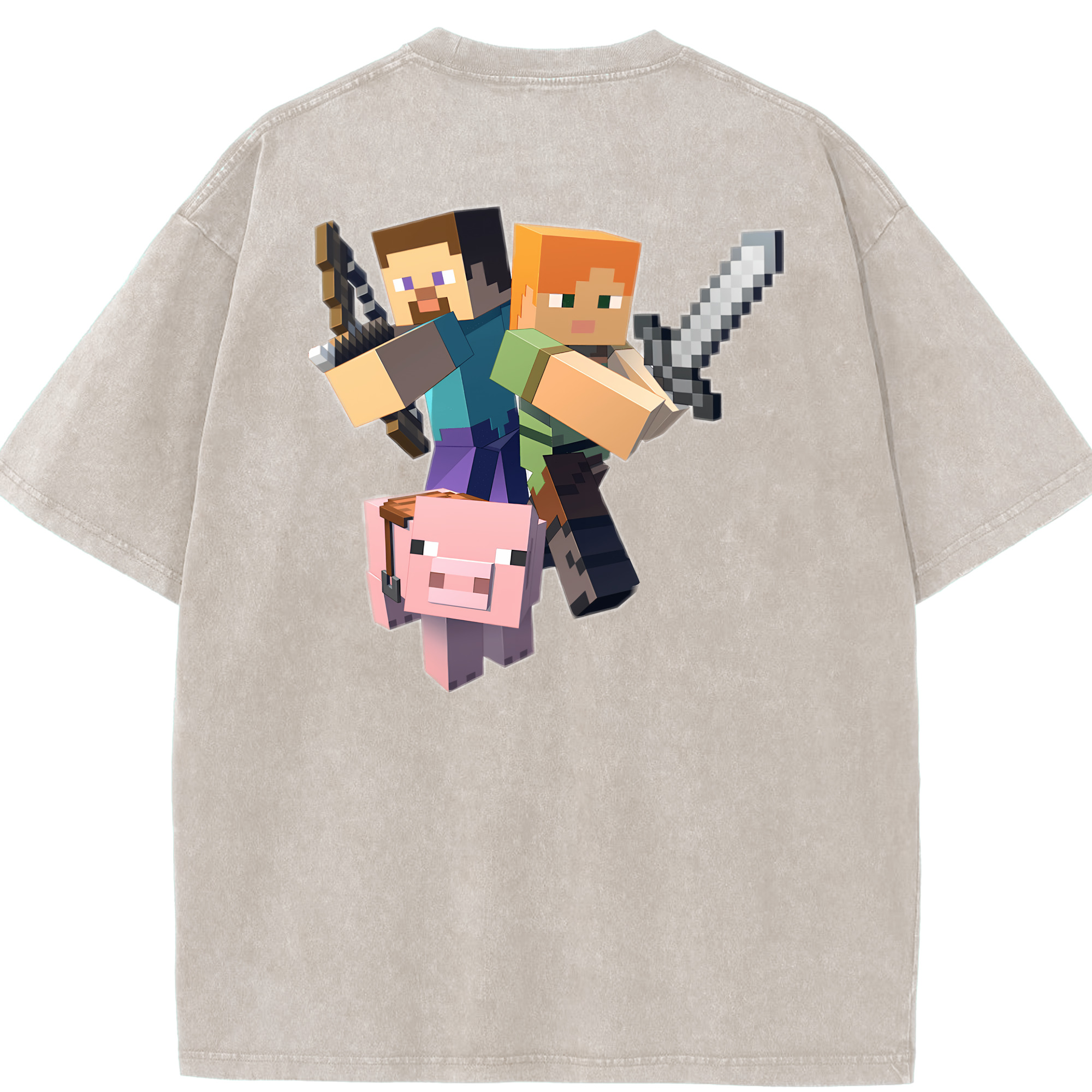 （画像用） マインクラフト ブロックの世界 Minecraft MC Block world 綿100% ヴィンテージ風 半袖Tシャツ（背面プリント）