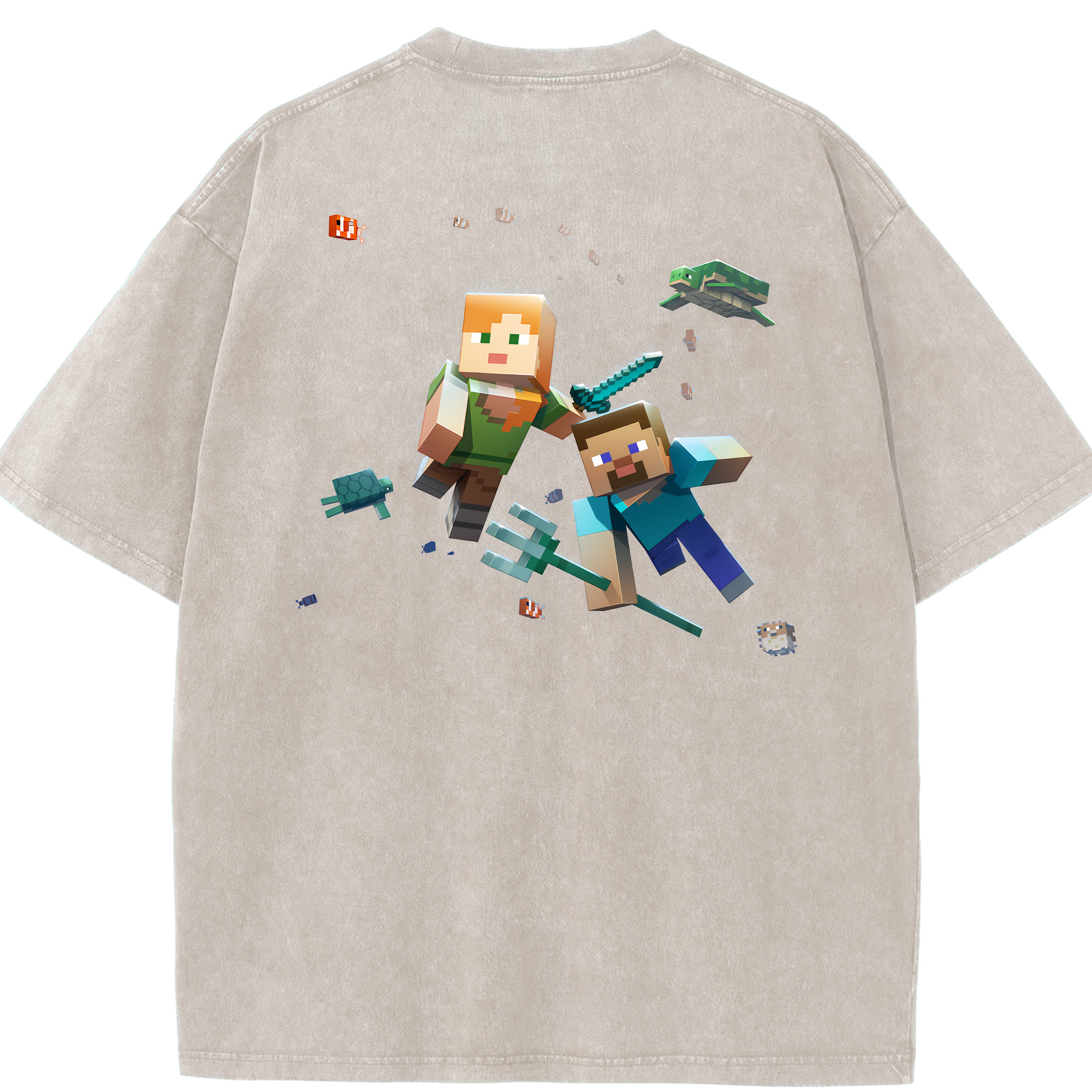 （画像用） マインクラフト ブロックの世界 Minecraft MC Block world 綿100% ヴィンテージ風 半袖Tシャツ（背面プリント）
