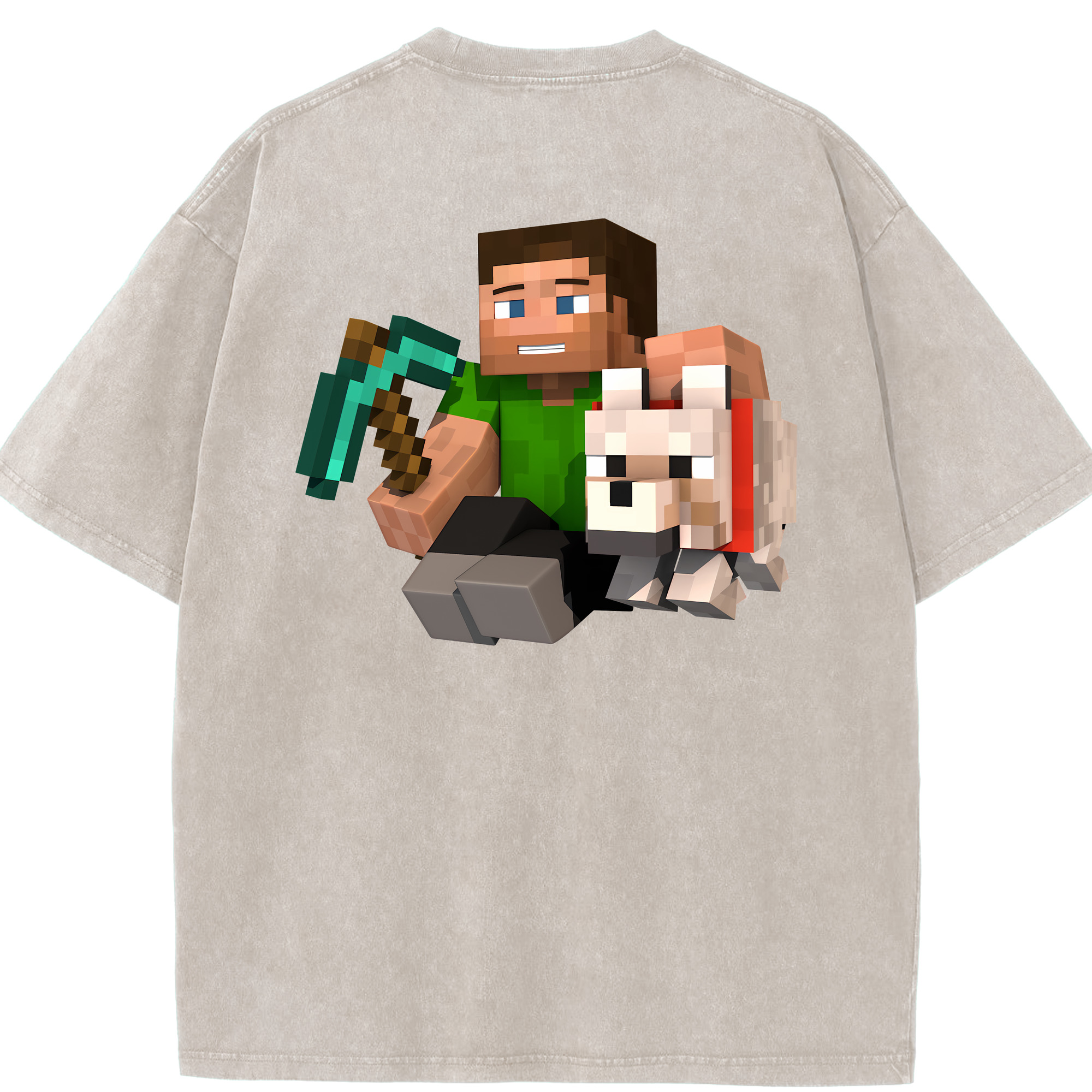 （画像用） マインクラフト ブロックの世界 Minecraft MC Block world 綿100% ヴィンテージ風 半袖Tシャツ（背面プリント）