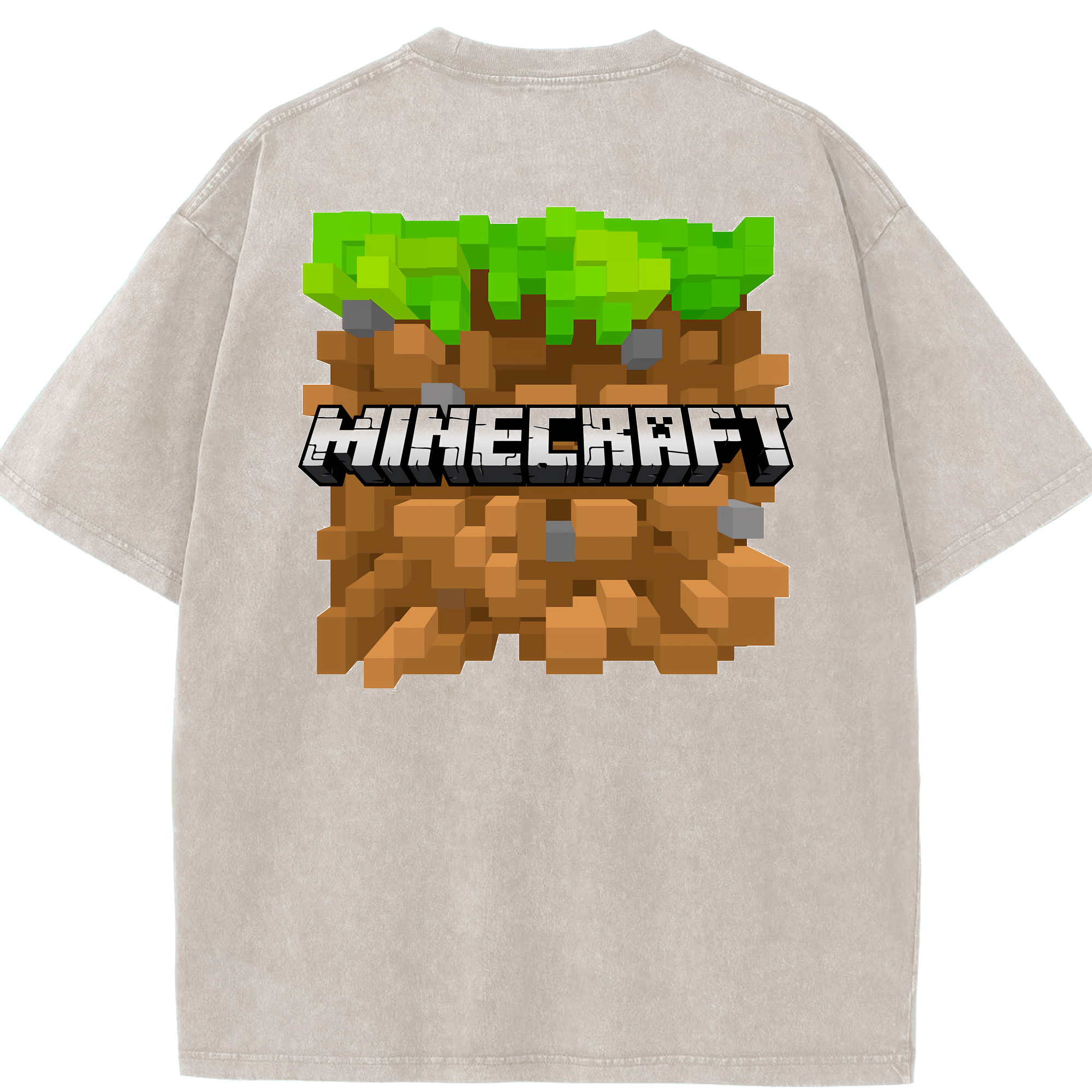 （画像用） マインクラフト ブロックの世界 Minecraft MC Block world 綿100% ヴィンテージ風 半袖Tシャツ（背面プリント）