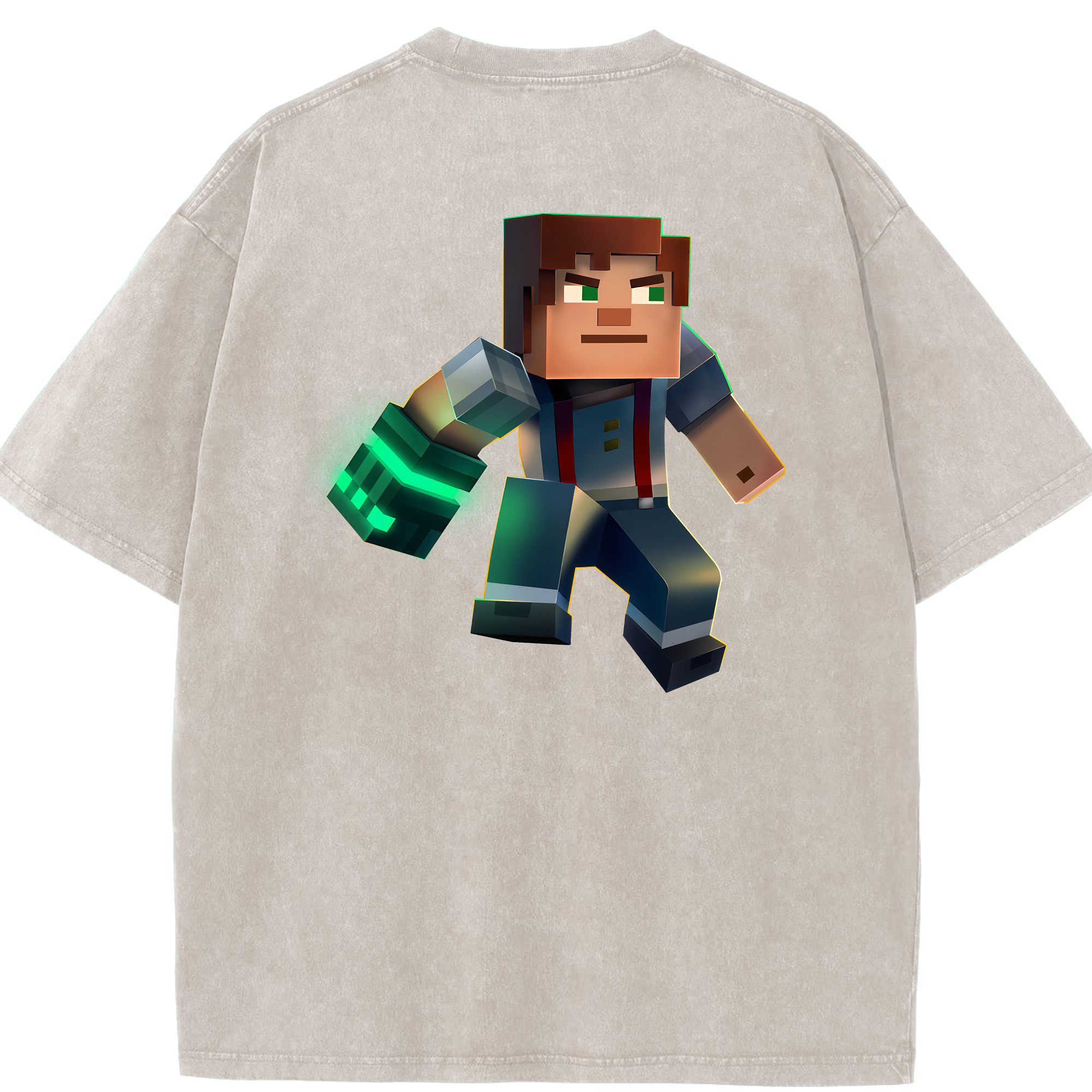 （画像用） マインクラフト ブロックの世界 Minecraft MC Block world 綿100% ヴィンテージ風 半袖Tシャツ（背面プリント）