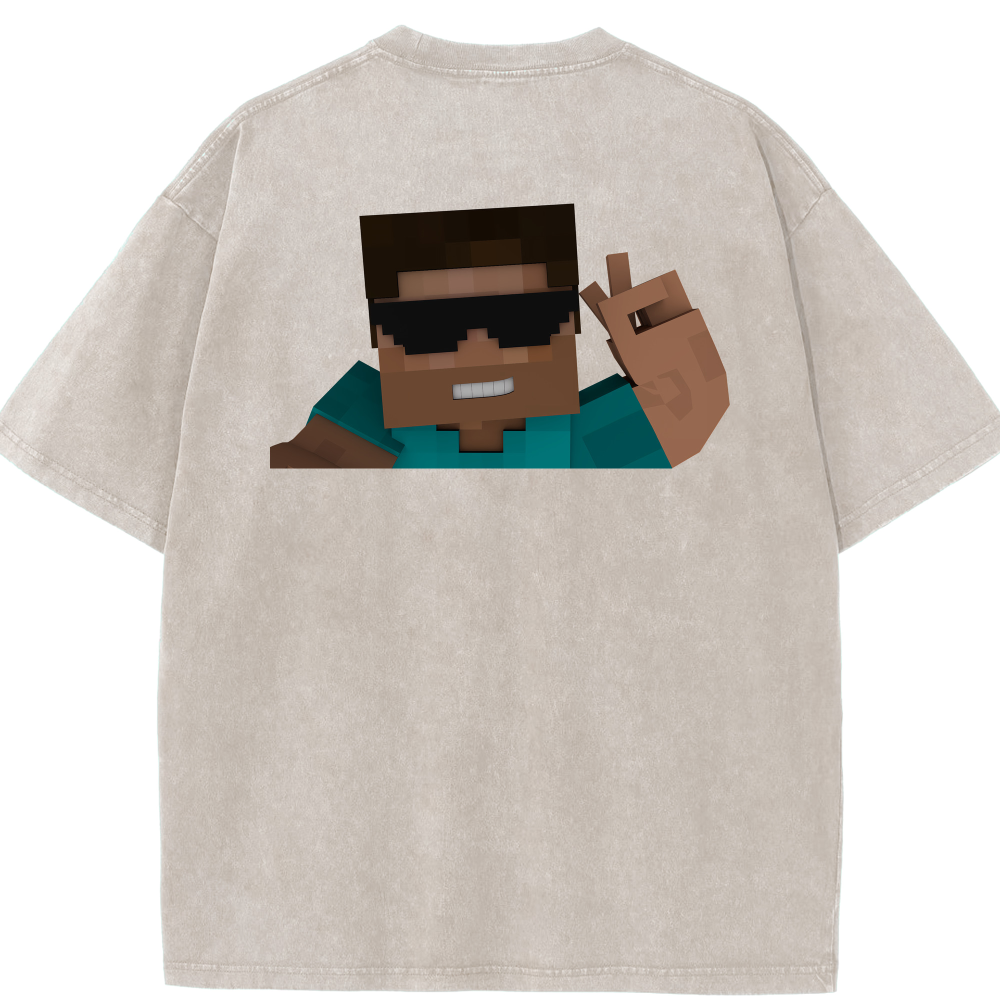 （画像用） マインクラフト ブロックの世界 Minecraft MC Block world 綿100% ヴィンテージ風 半袖Tシャツ（背面プリント）