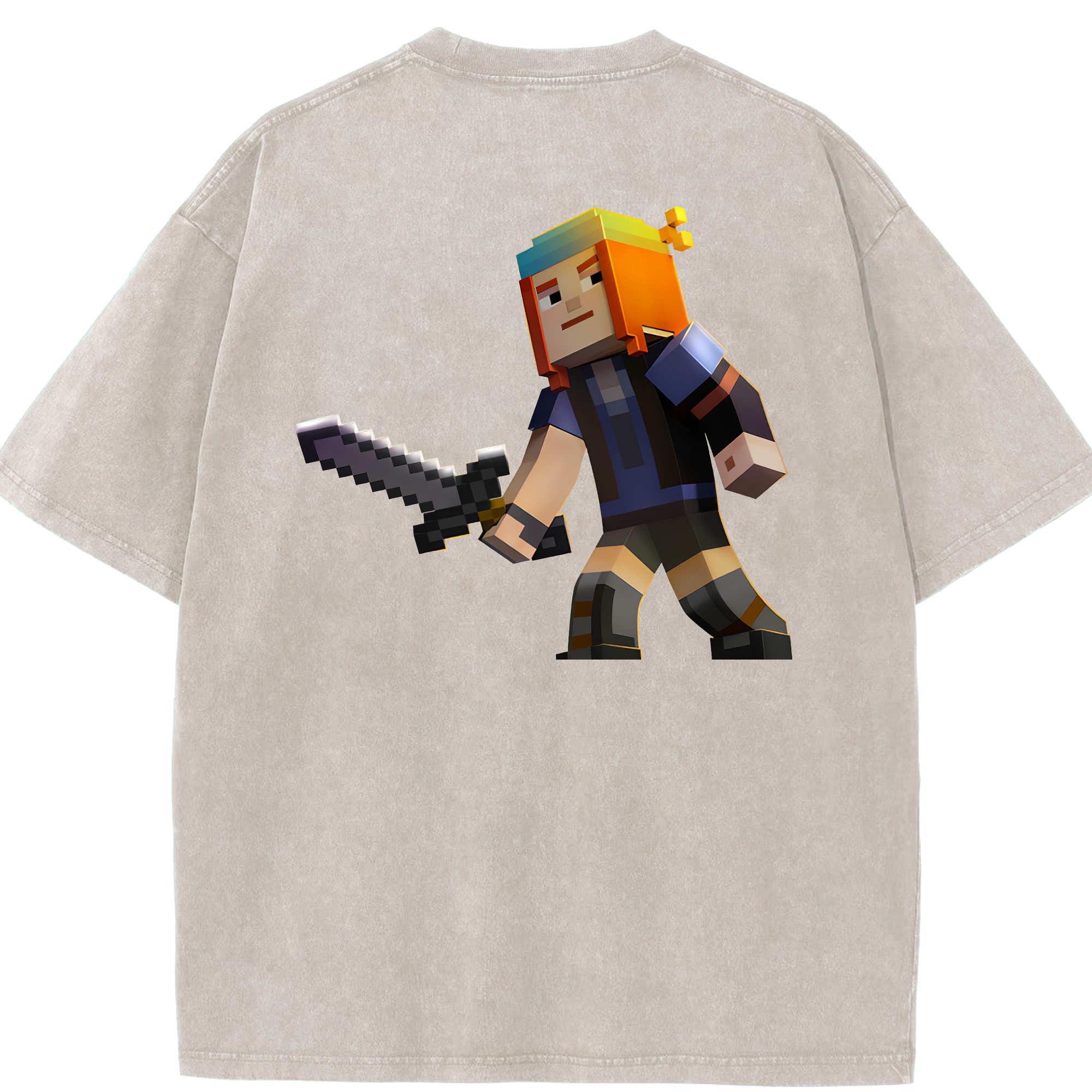 （画像用） マインクラフト ブロックの世界 Minecraft MC Block world 綿100% ヴィンテージ風 半袖Tシャツ（背面プリント）