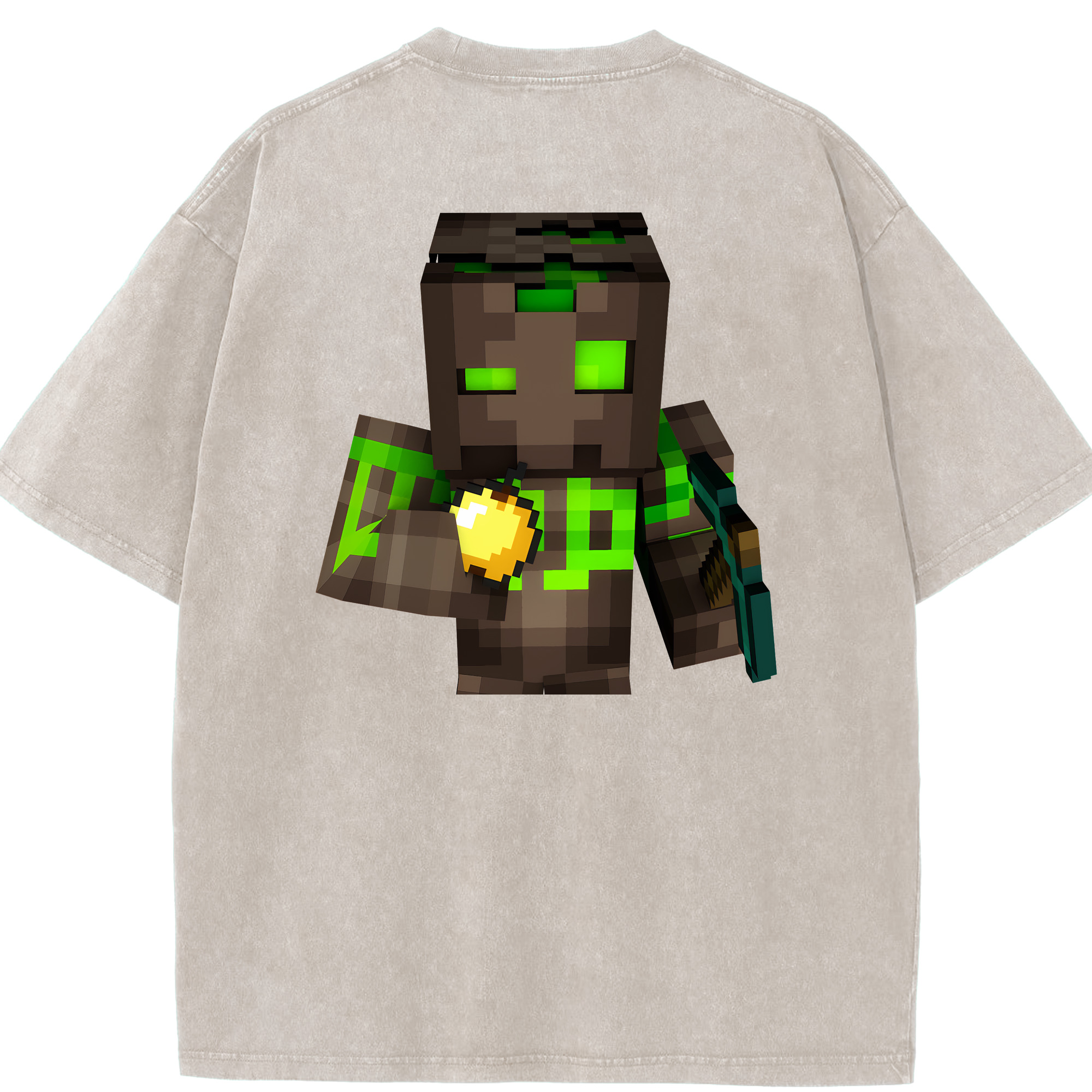 （画像用） マインクラフト ブロックの世界 Minecraft MC Block world 綿100% ヴィンテージ風 半袖Tシャツ（背面プリント）
