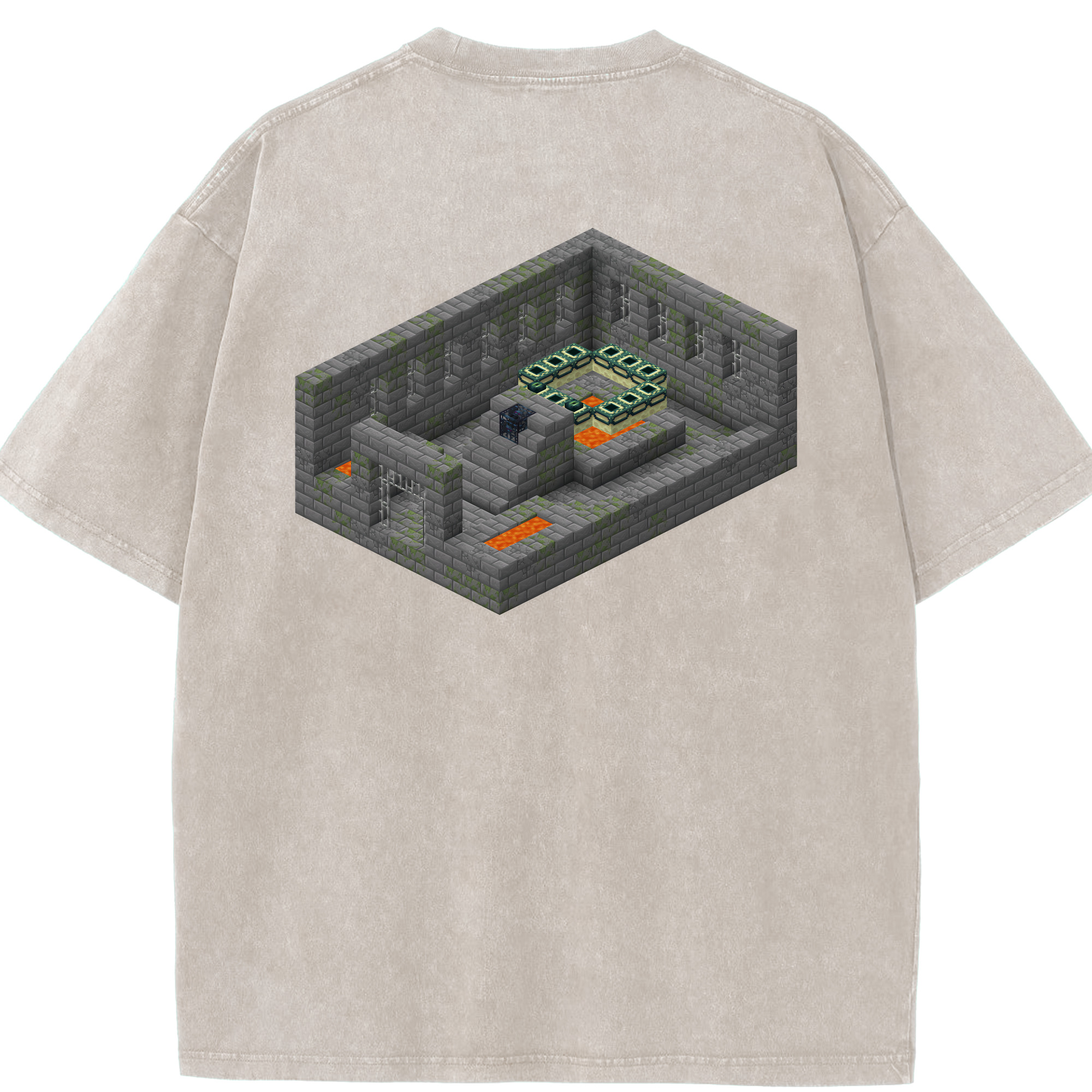 （画像用） マインクラフト ブロックの世界 Minecraft MC Block world 綿100% ヴィンテージ風 半袖Tシャツ（背面プリント）