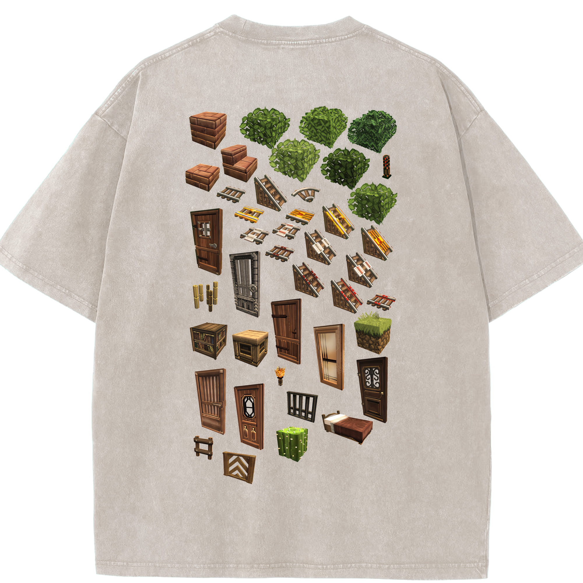 （画像用） マインクラフト ブロックの世界 Minecraft MC Block world 綿100% ヴィンテージ風 半袖Tシャツ（背面プリント）