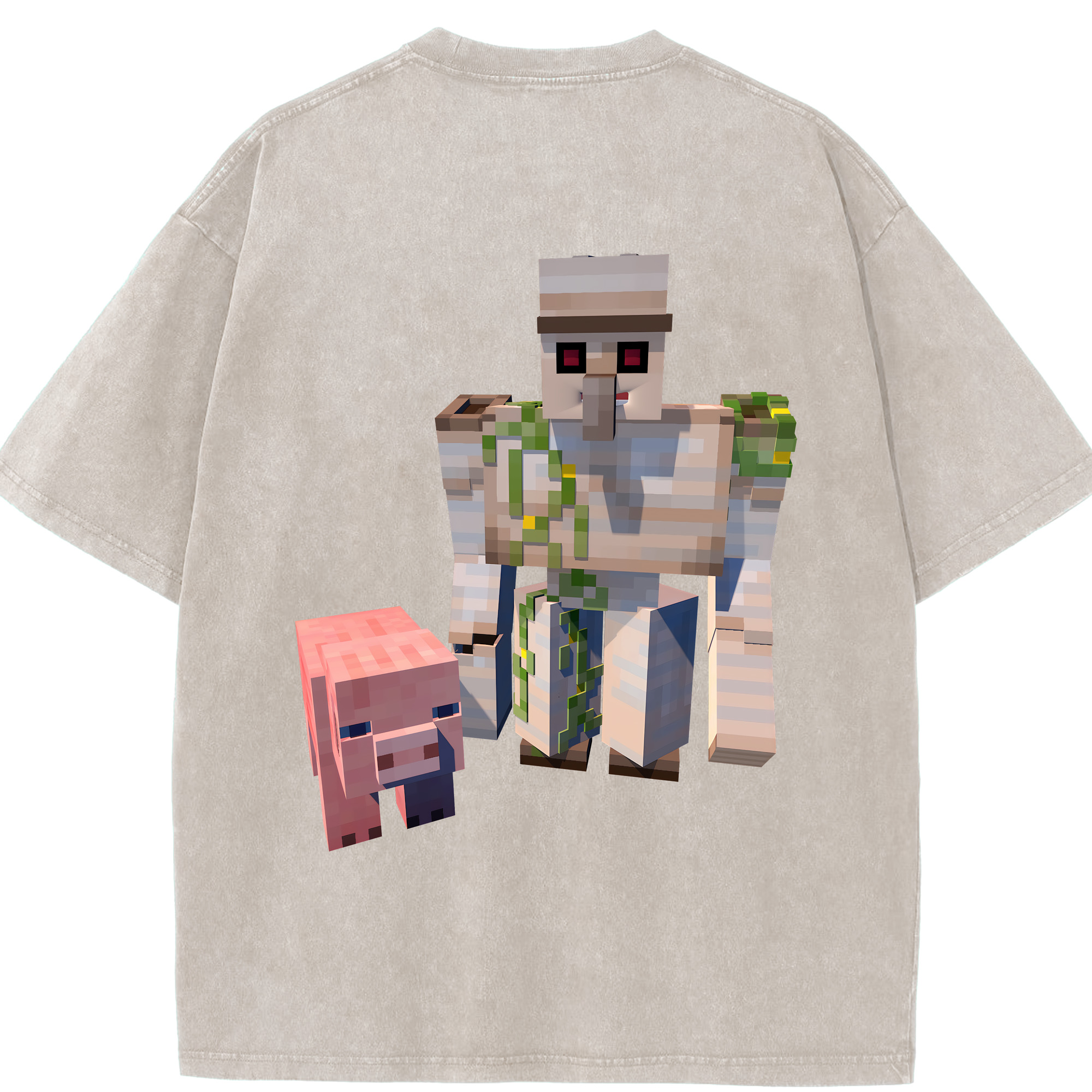 （画像用） マインクラフト ブロックの世界 Minecraft MC Block world 綿100% ヴィンテージ風 半袖Tシャツ（背面プリント）
