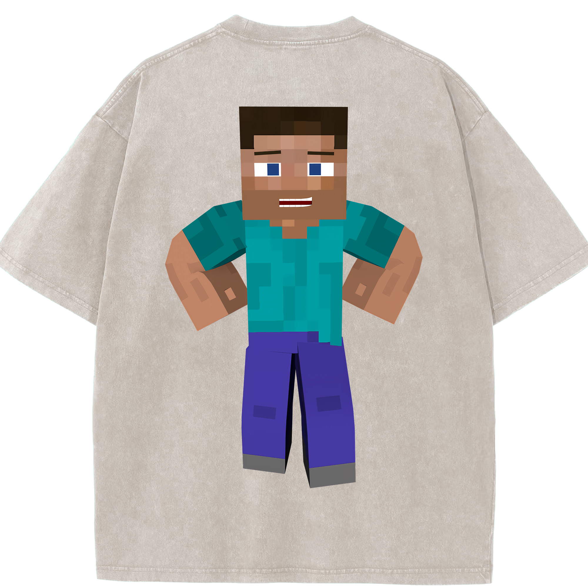 （画像用） マインクラフト ブロックの世界 Minecraft MC Block world 綿100% ヴィンテージ風 半袖Tシャツ（背面プリント）