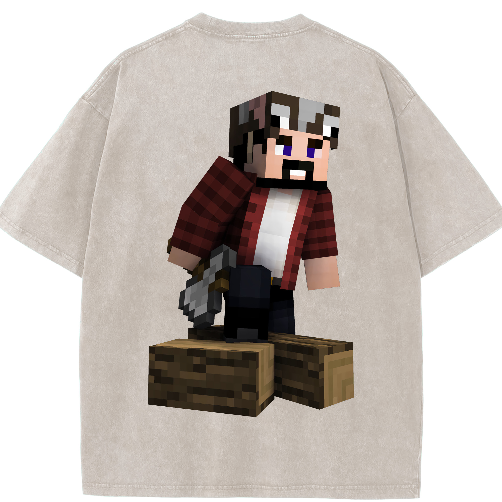 （画像用） マインクラフト ブロックの世界 Minecraft MC Block world 綿100% ヴィンテージ風 半袖Tシャツ（背面プリント）