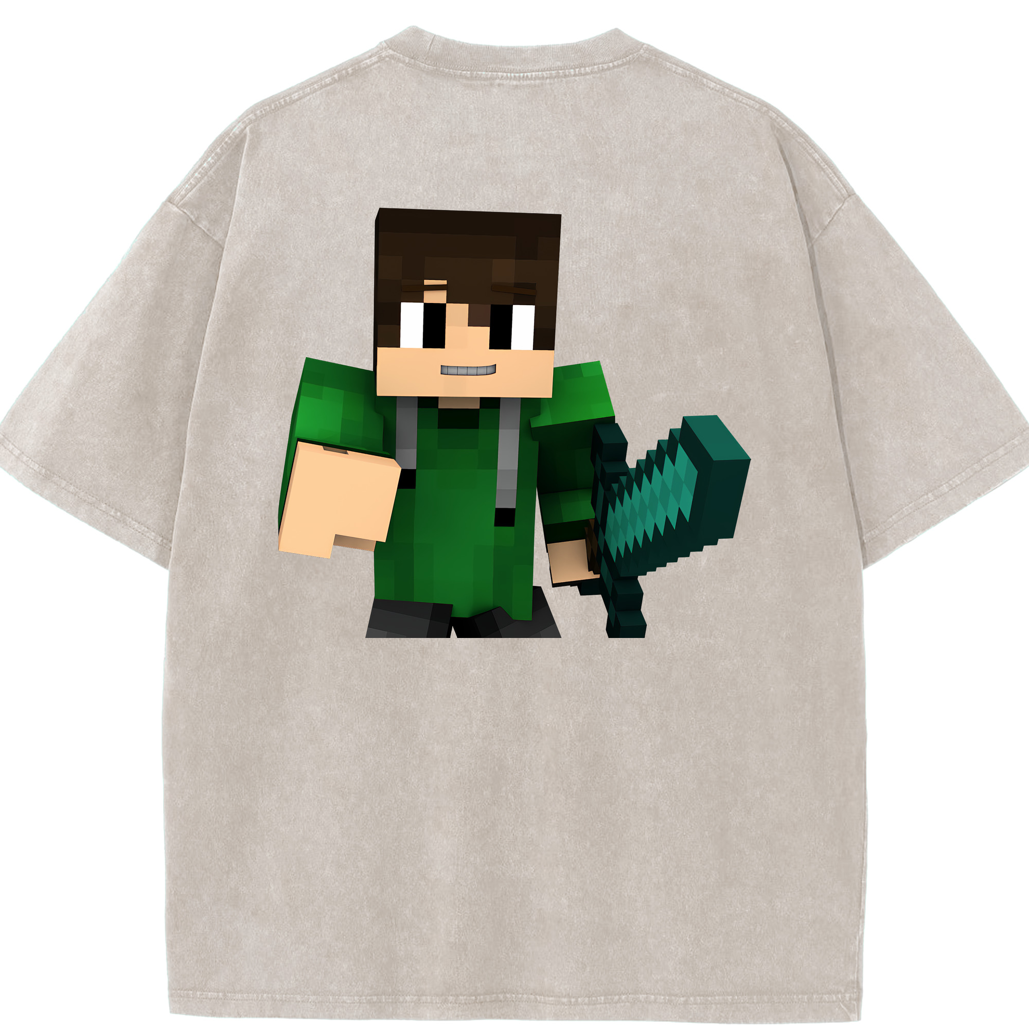 （画像用） マインクラフト ブロックの世界 Minecraft MC Block world 綿100% ヴィンテージ風 半袖Tシャツ（背面プリント）